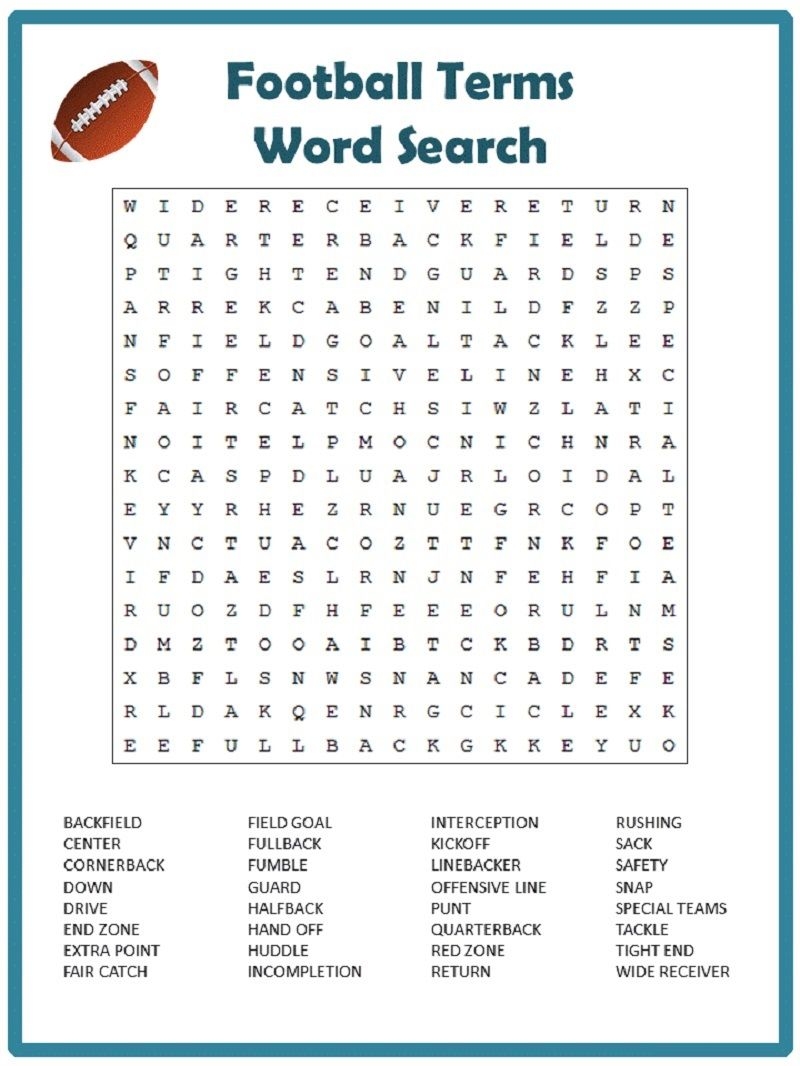 NFL Word Search Activity Shelter Fun Games For Kids Football Word Search Word Find