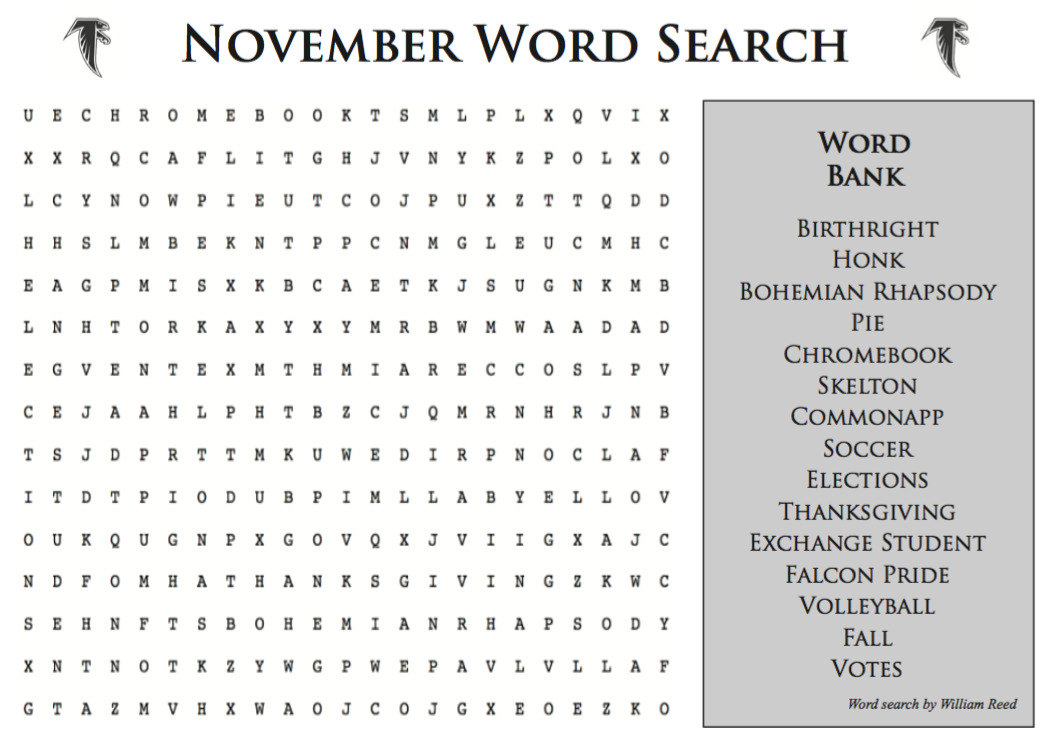 November Word Search Printable