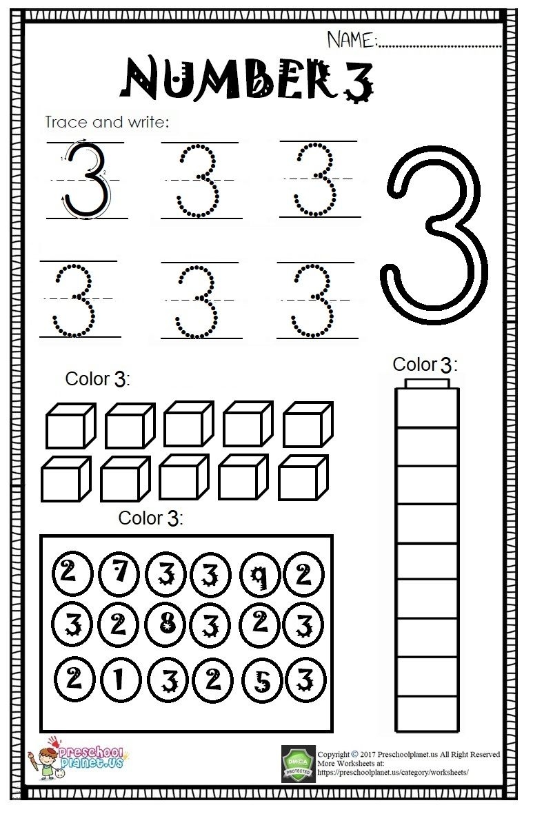 Number 3 Worksheet For Kids Free Kindergarten Worksheets Preschool Number Worksheets Kindergarten Math Worksheets