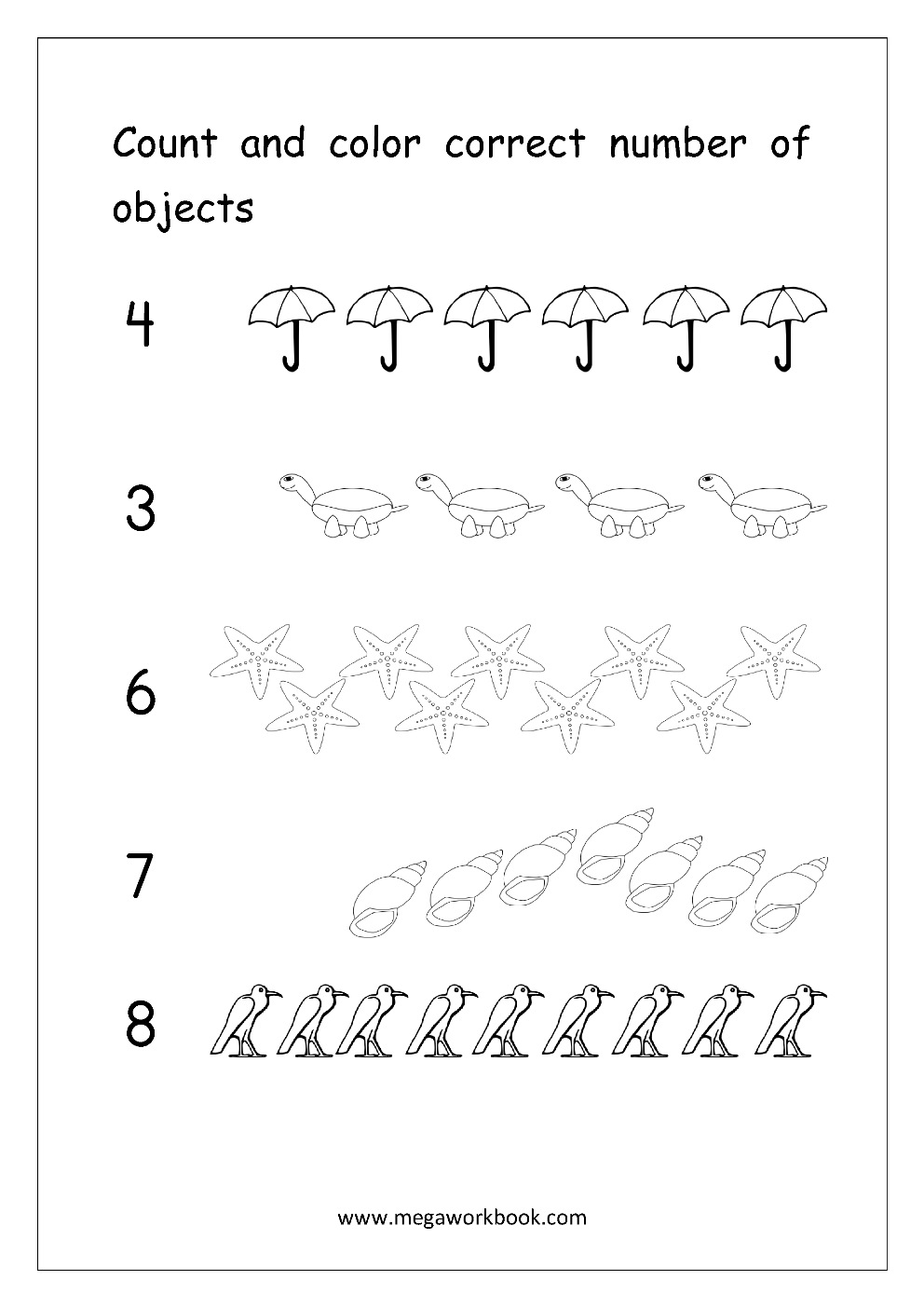 Number Counting Worksheets Math Counting Worksheets Free Counting Worksheets For Kindergarten And Preschool MegaWorkbook