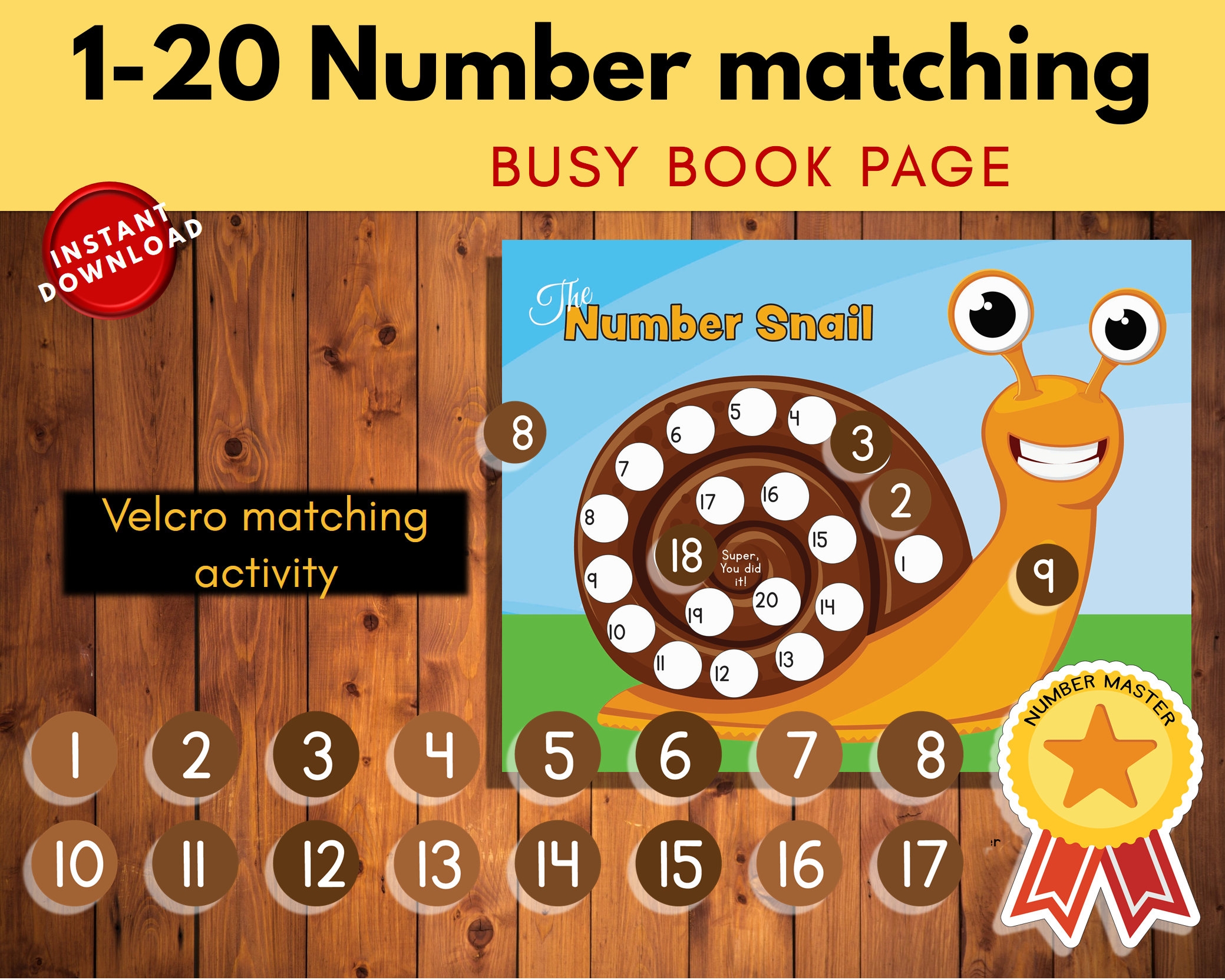 Snail Number Match Worksheet Printable