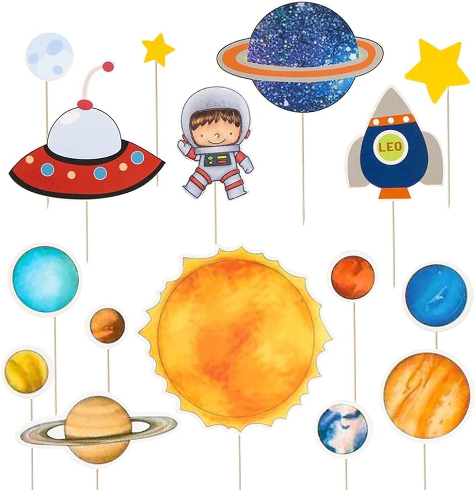 NUOBESTY Space Astronaut Cake Topper Rocket Cake Decor Solar System Cupcake Toppers For Kids Birthday Party 16 Pcs Amazon ae Grocery