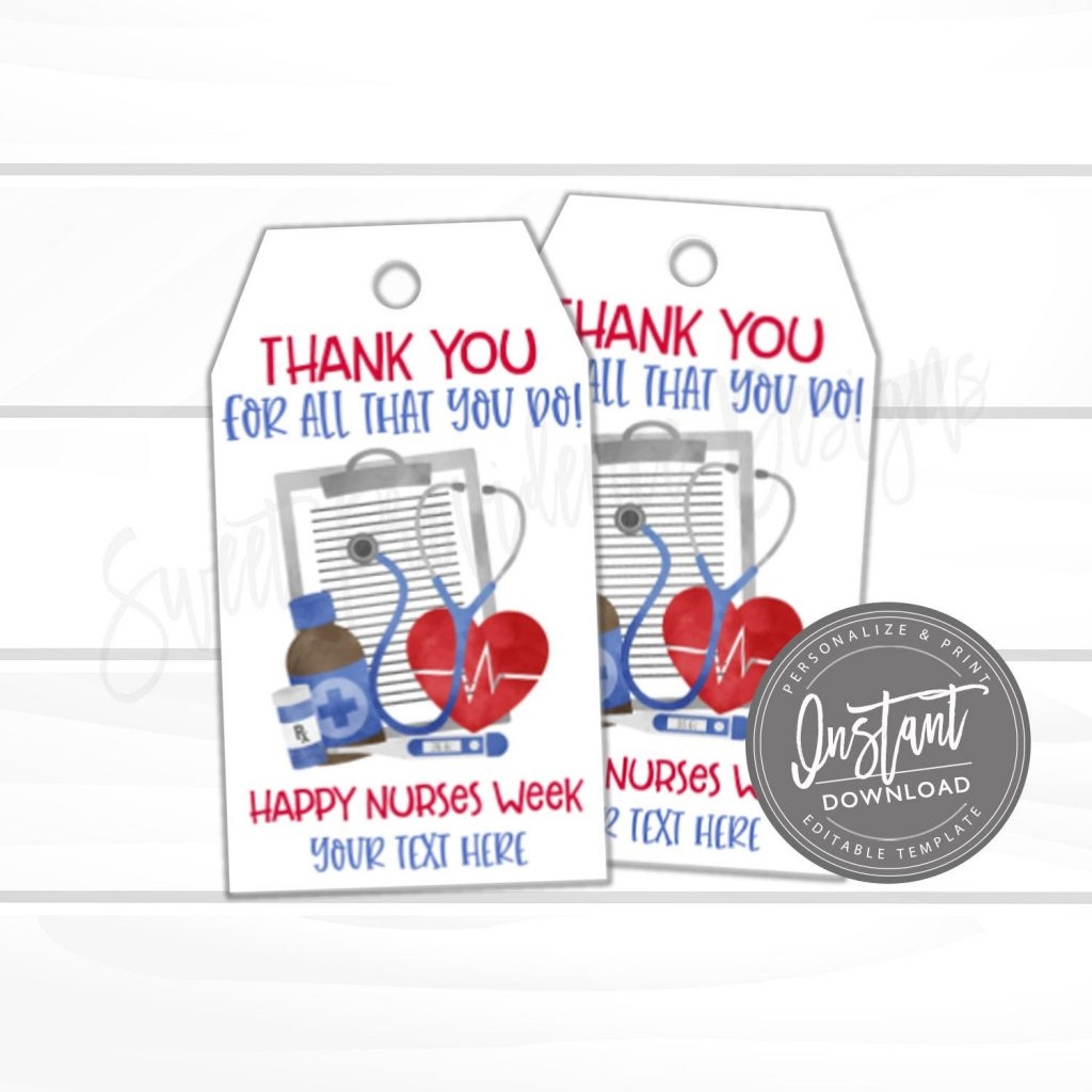 Nurse Appreciation Gift Tag Thank You Favor Tag Template DIY Nurse Appreciation Tag Printable Instant Access Edit Yourself Sweet Providence Designs