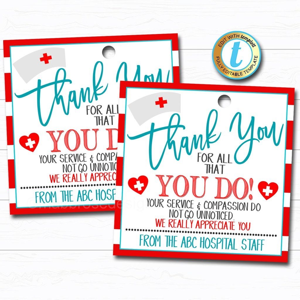 Nurse Appreciation Gift Tag Thank You Frontline Workers DIY Editable Template Nurse Appreciation Gifts Nurse Appreciation Week Thank You Nurses