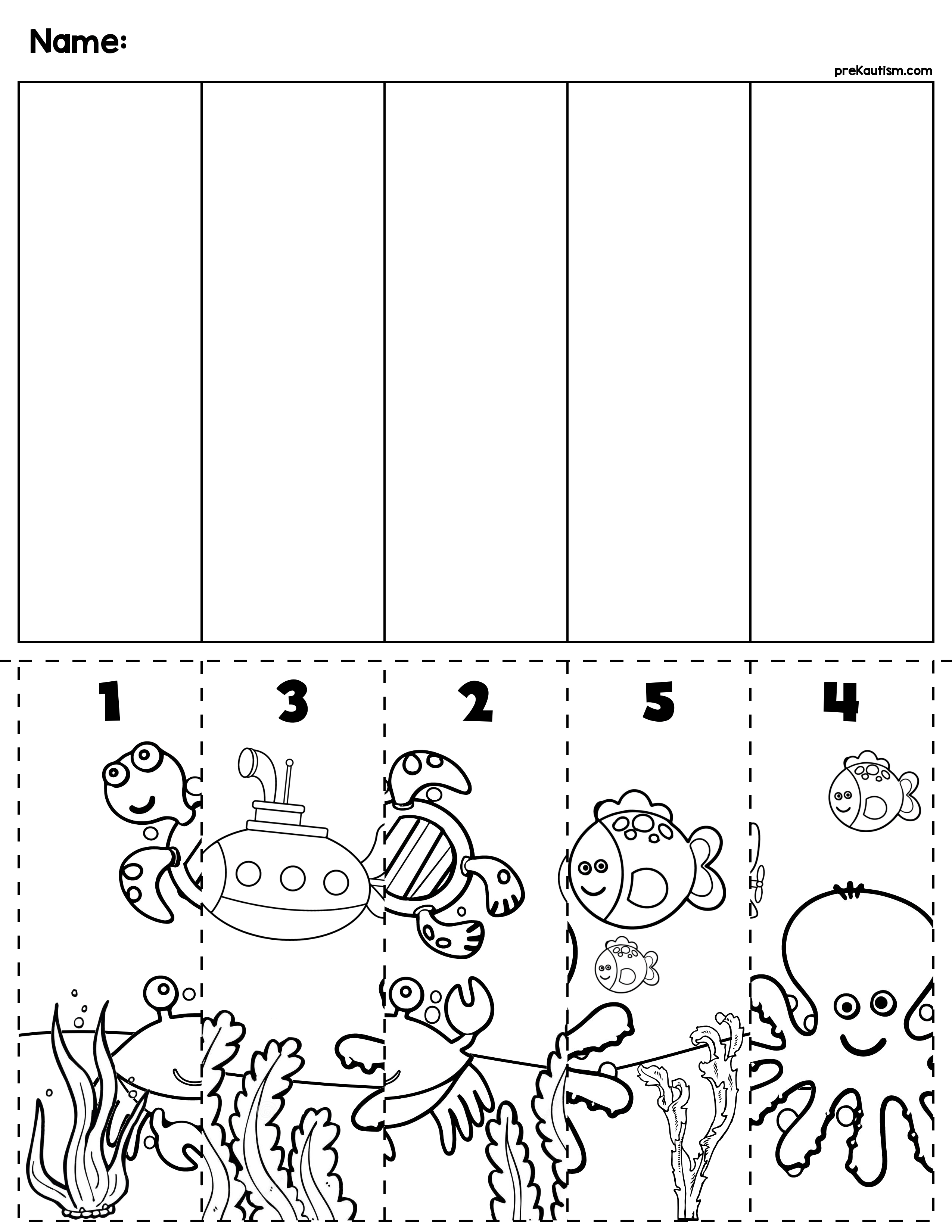 Ocean Scene Number Sequence Puzzle Animal Worksheets Preschool Worksheets Worksheets For Kids