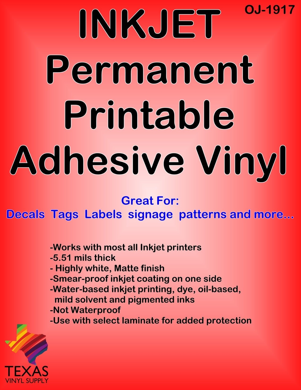 Orajet 1917M Inkjet Printable Adhesive Vinyl Texas Vinyl Supply