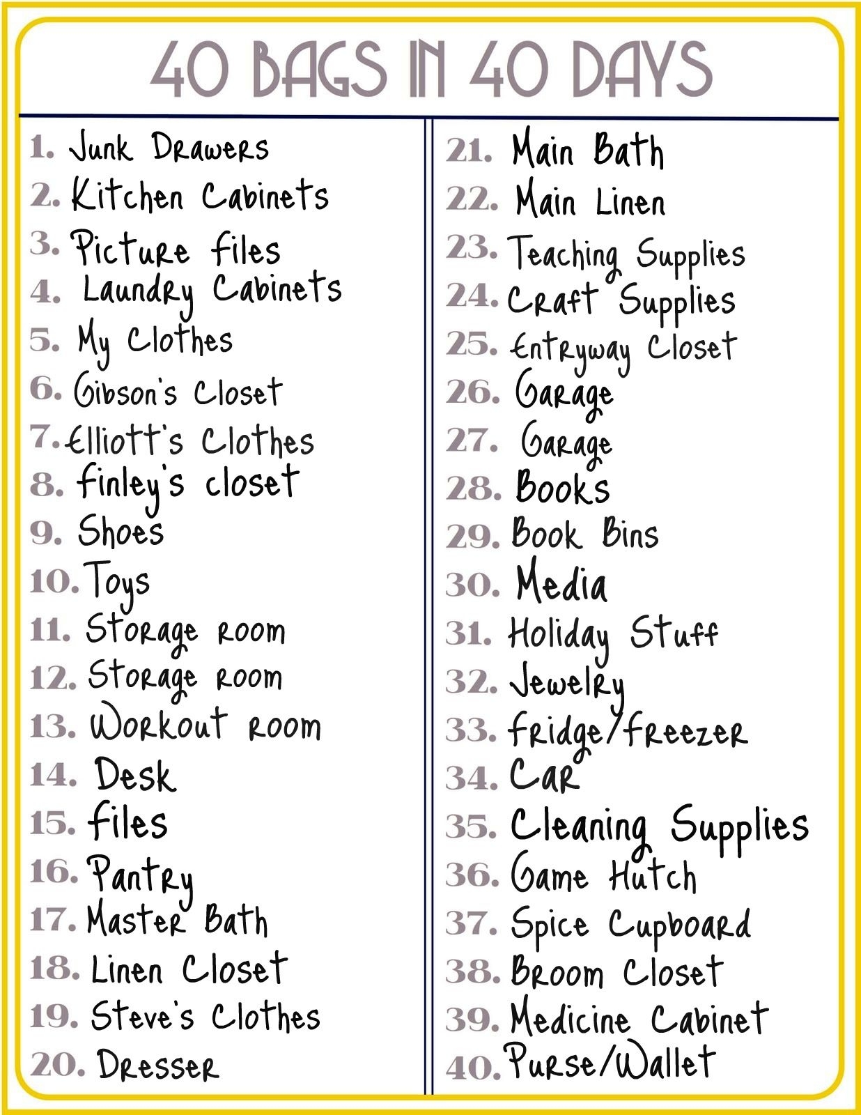 40 Bags In 40 Days Printable