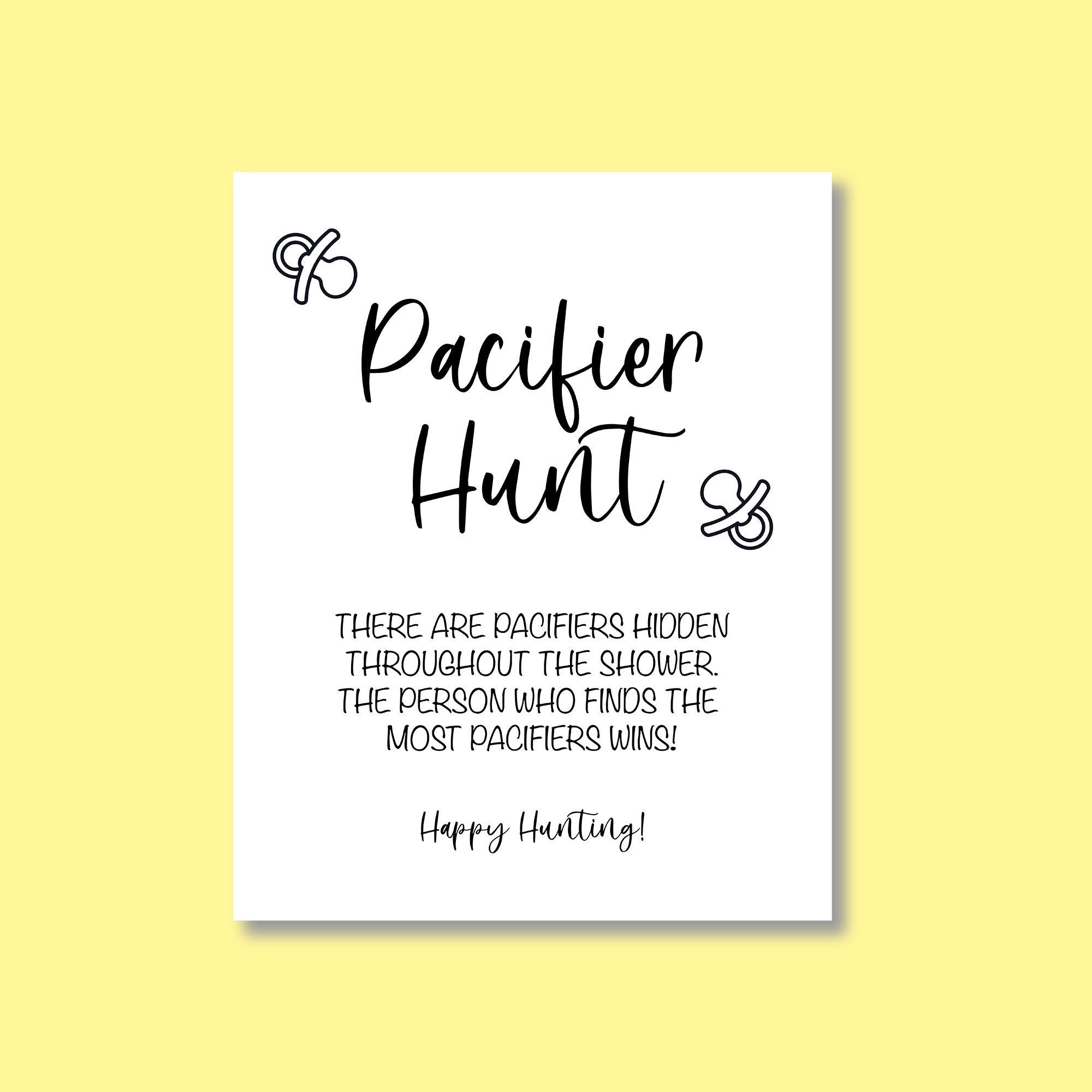 Pacifier Hunt Baby Shower Game Sign Instant Printable Template Etsy