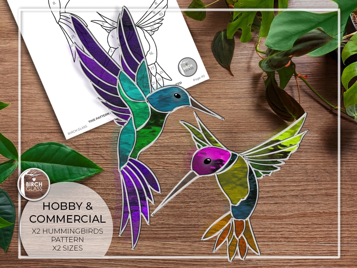 PATTERN X2 Hummingbirds Stained Glass Pattern PDF Digital Download Birds Hummingbird Animals Easy Beginner Printable Etsy