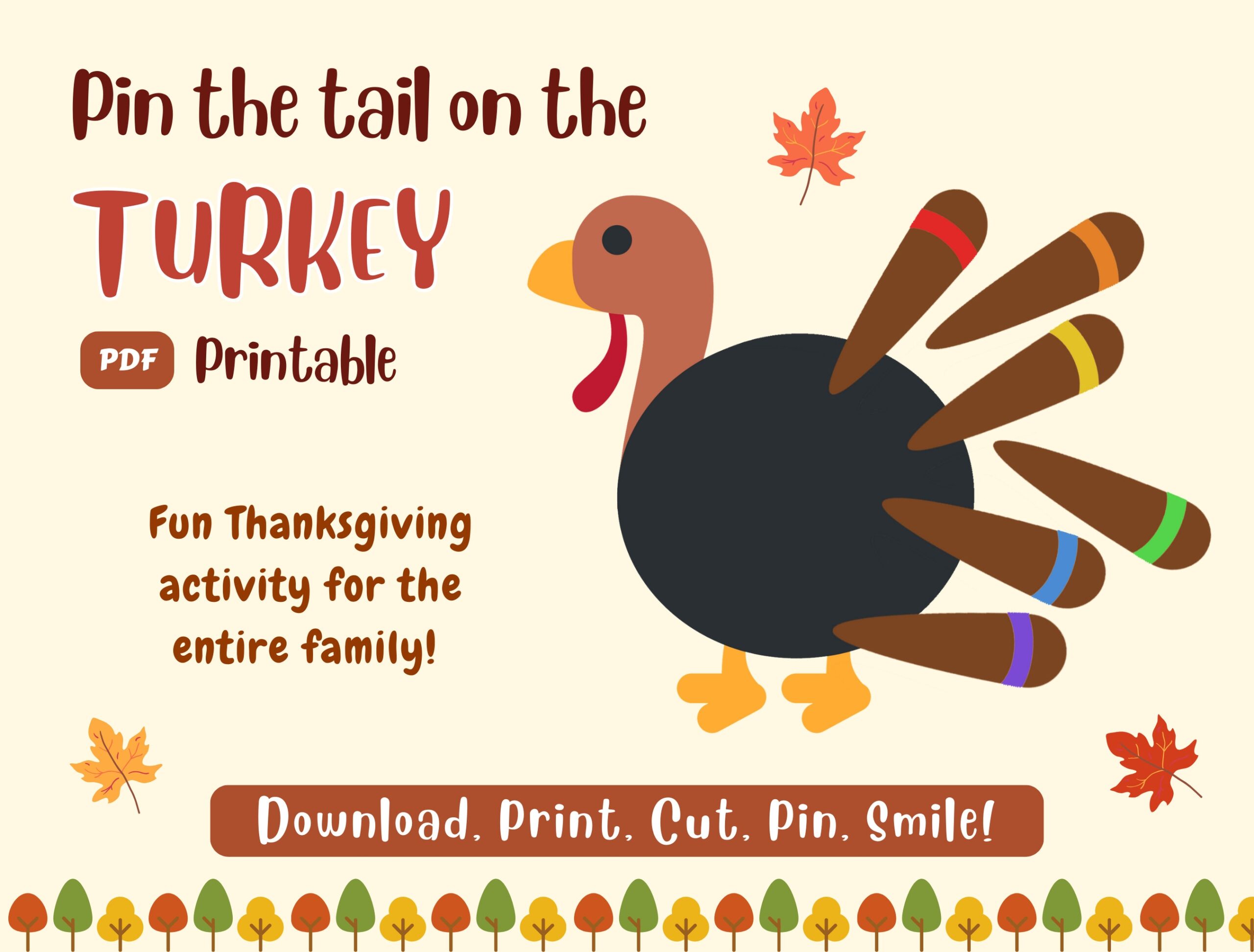 Pin The Tail On The Turkey Fun Family Thanksgiving Activity For Kids Adults Fall Activity Thanksgiving Printable Game Instant Download Etsy