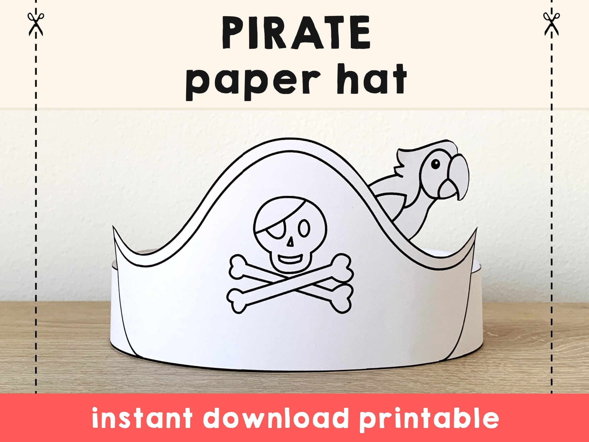 Pirate Hat Paper Crown Template Pirate Captain Party Headband Coloring Printable Kids Craft Birthday Favor Pdf Favor DIY Instant Download Etsy Hong Kong