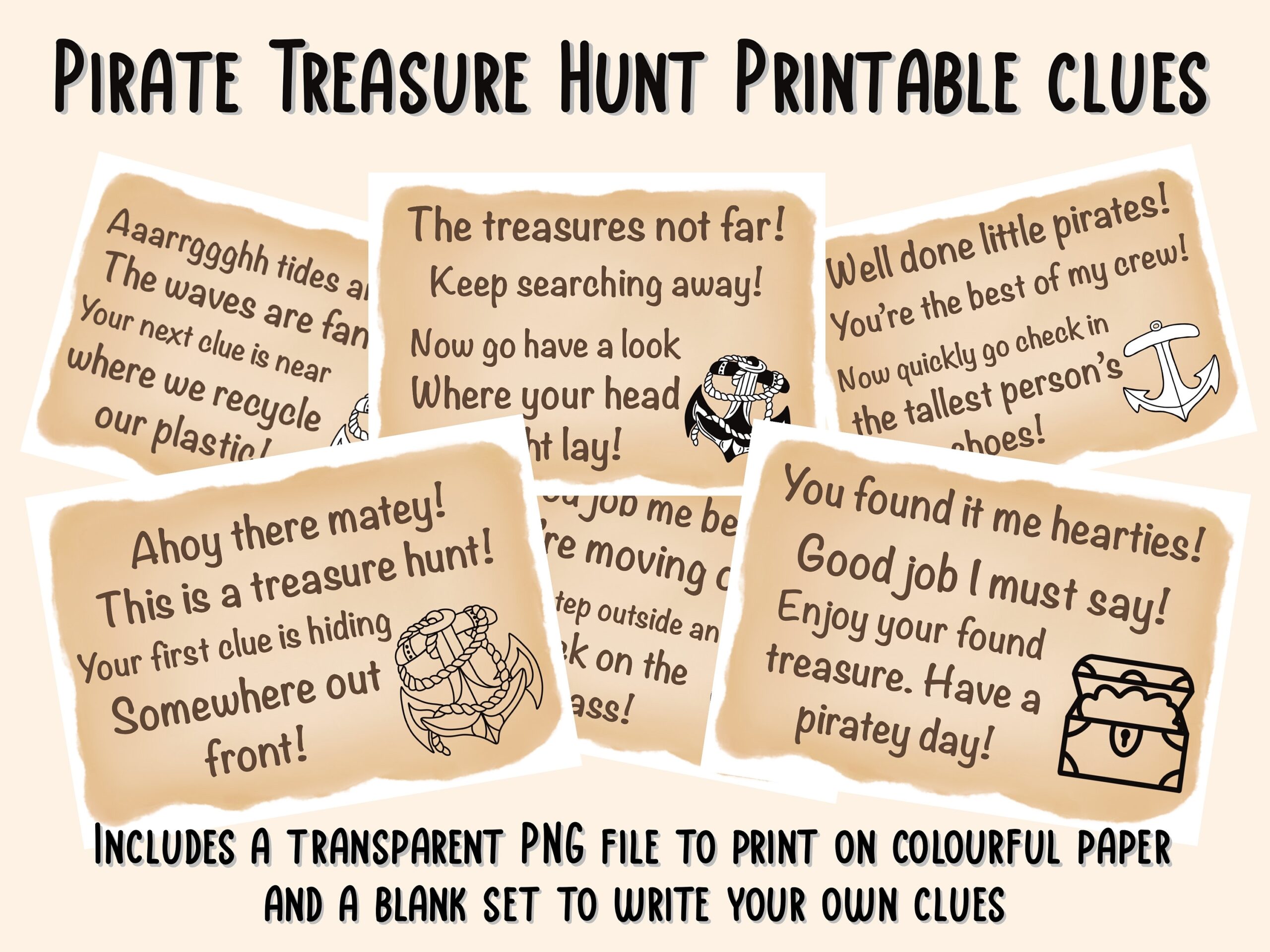 Pirate Treasure Hunt Clues Printable Clues For Kids A4 PDF JPEG And PNG Etsy