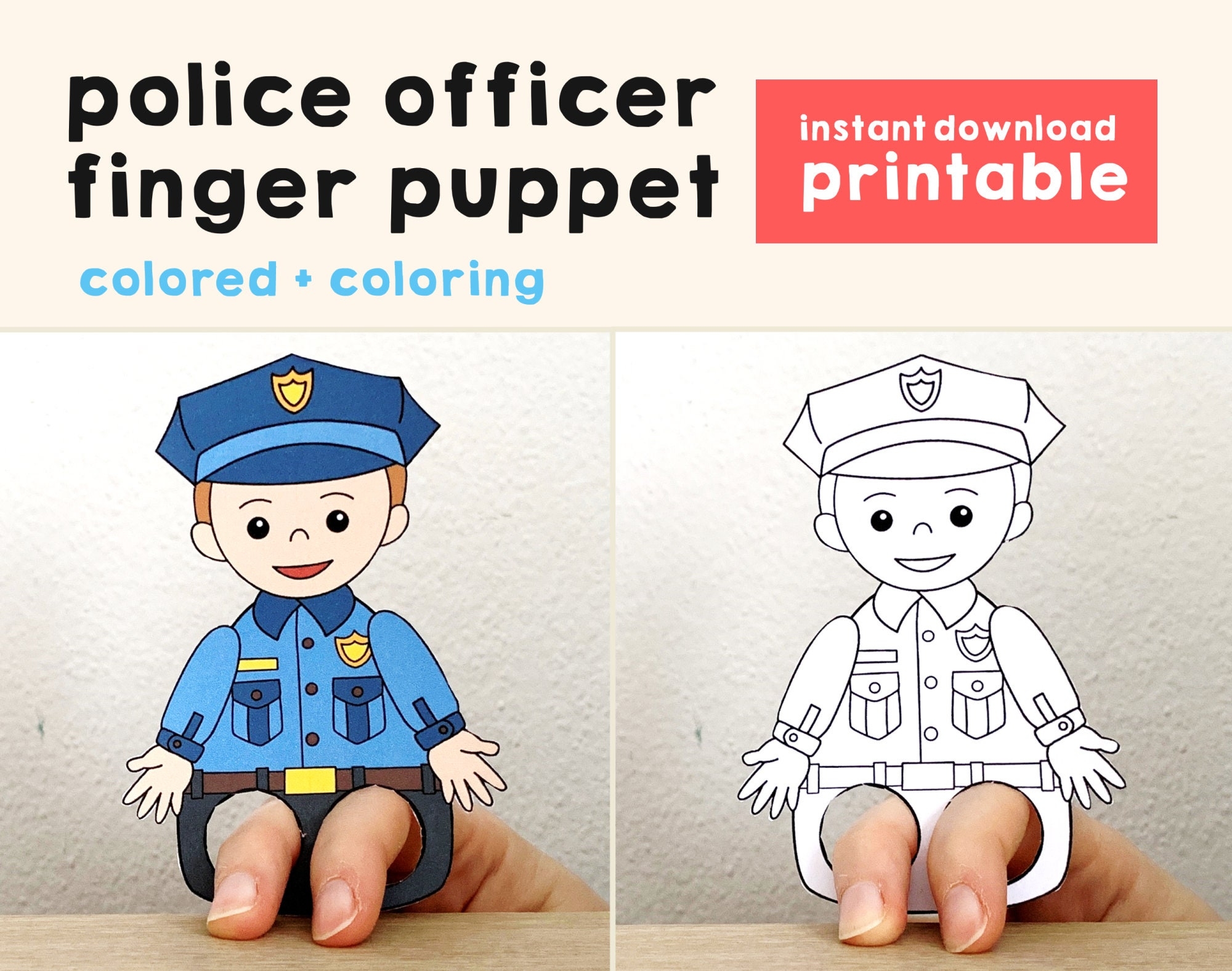 Police Officer Paper Craft Printable Community Helper Finger Puppet Kids Policeman Craft Career Day Kids Coloring Puppet Instant Download Etsy