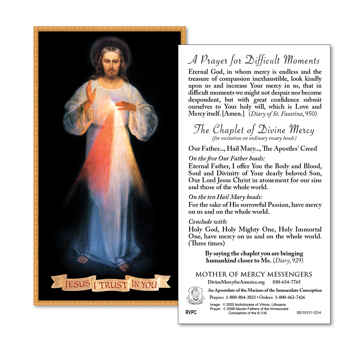 Prayer For Difficult Moments With Vilnius Image Divine Mercy