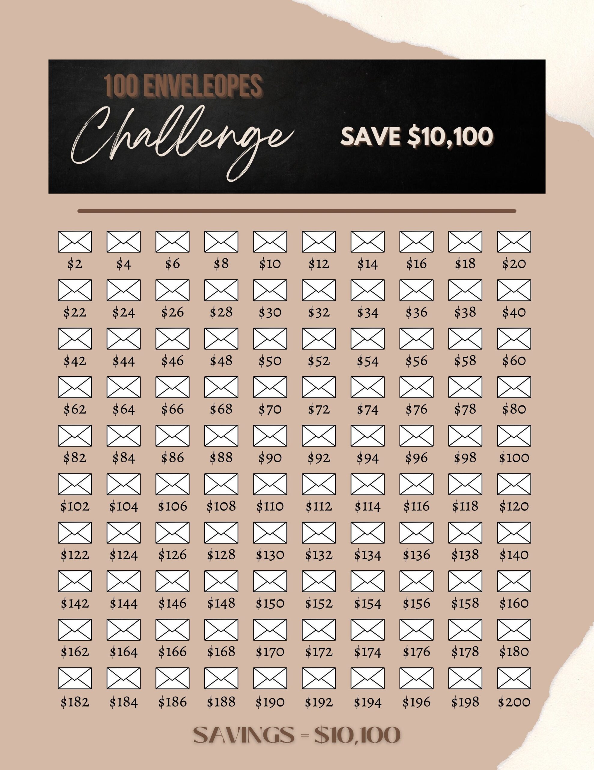 Free Printable 100 Envelope Challenge 10K