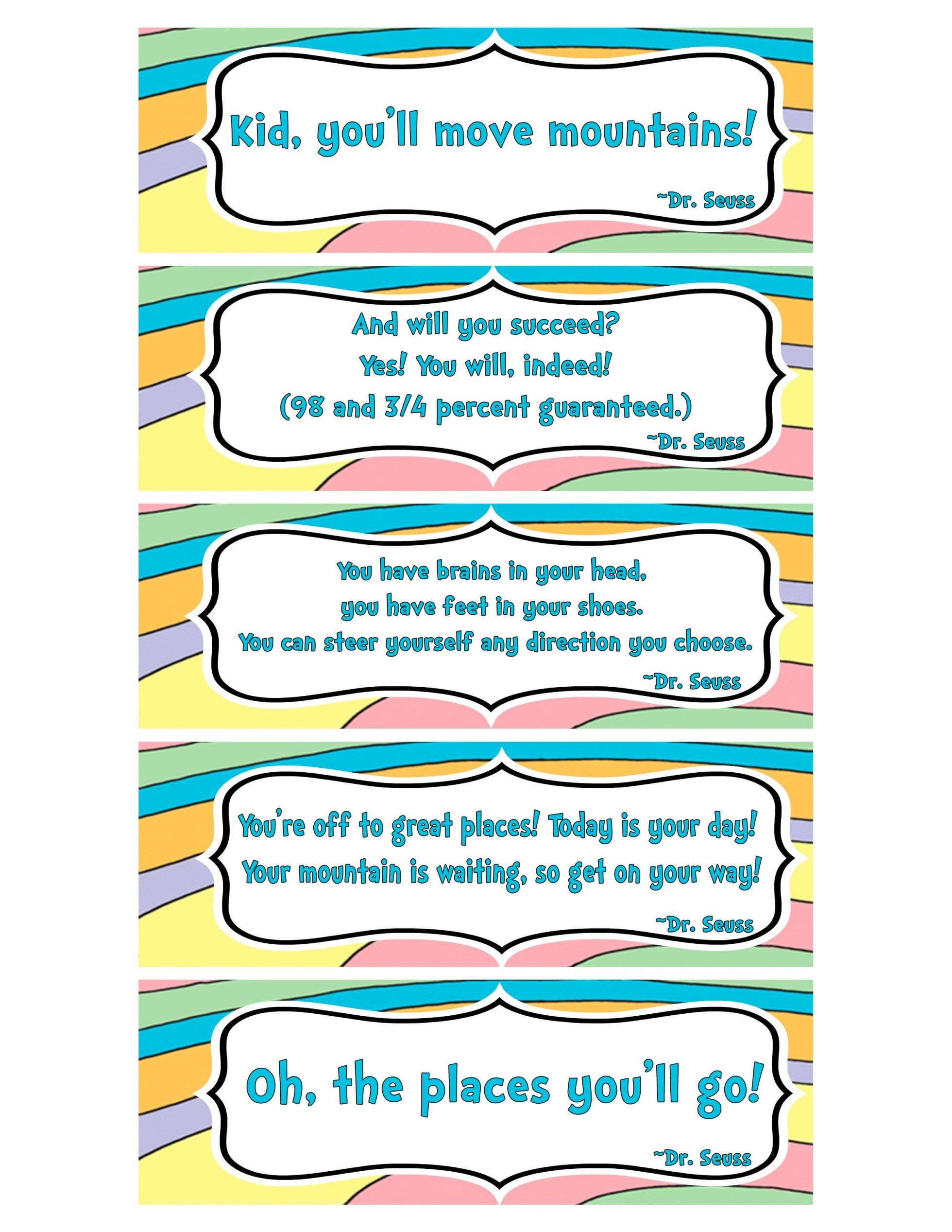 Printable Bookmarks With Famous Quotes From Oh The Places You ll Go By Dr Seuss Thrifty Printables Go For It Quotes Seuss Kindergarten Graduation