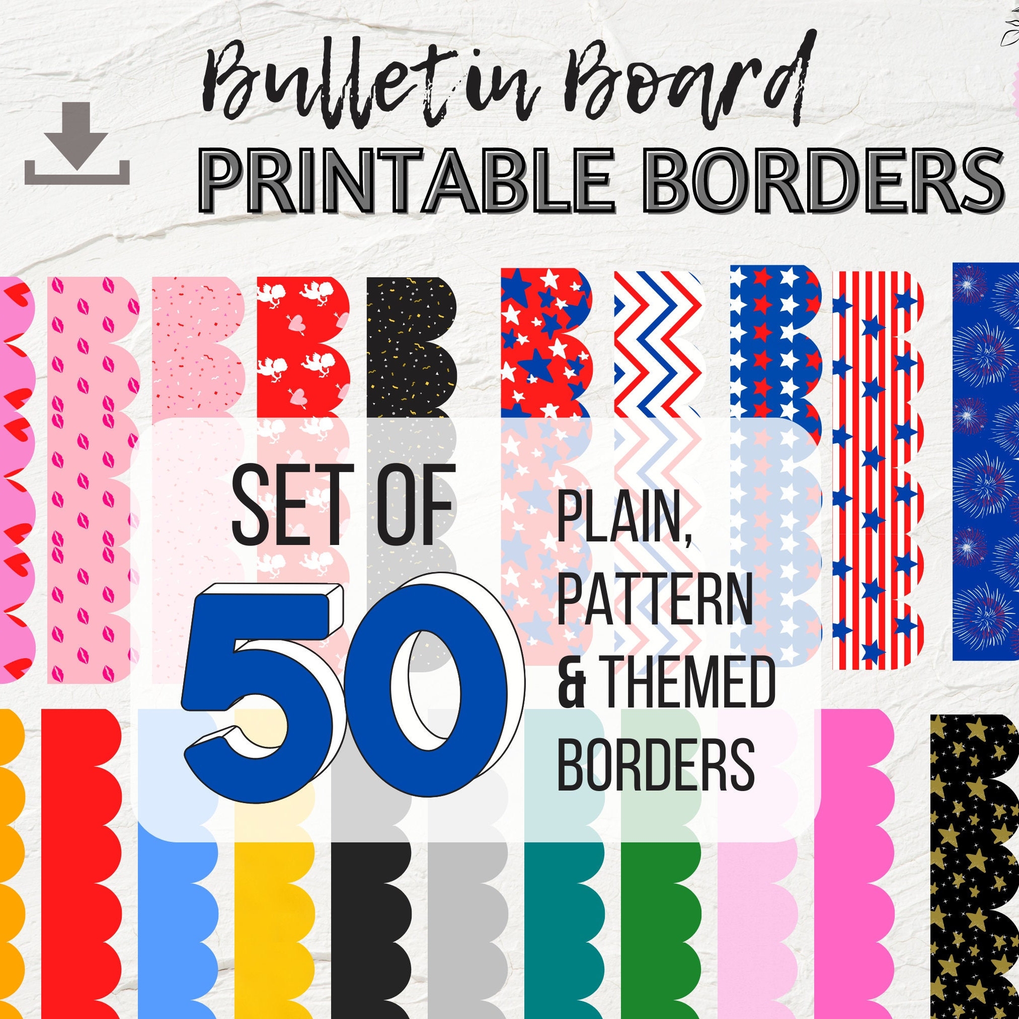 Printable Bulletin Borders 50 Bulletin Board Borders Decorative Trimmers Board Edging Set Of 50 Plain Colors Seasonal Patterns Etsy