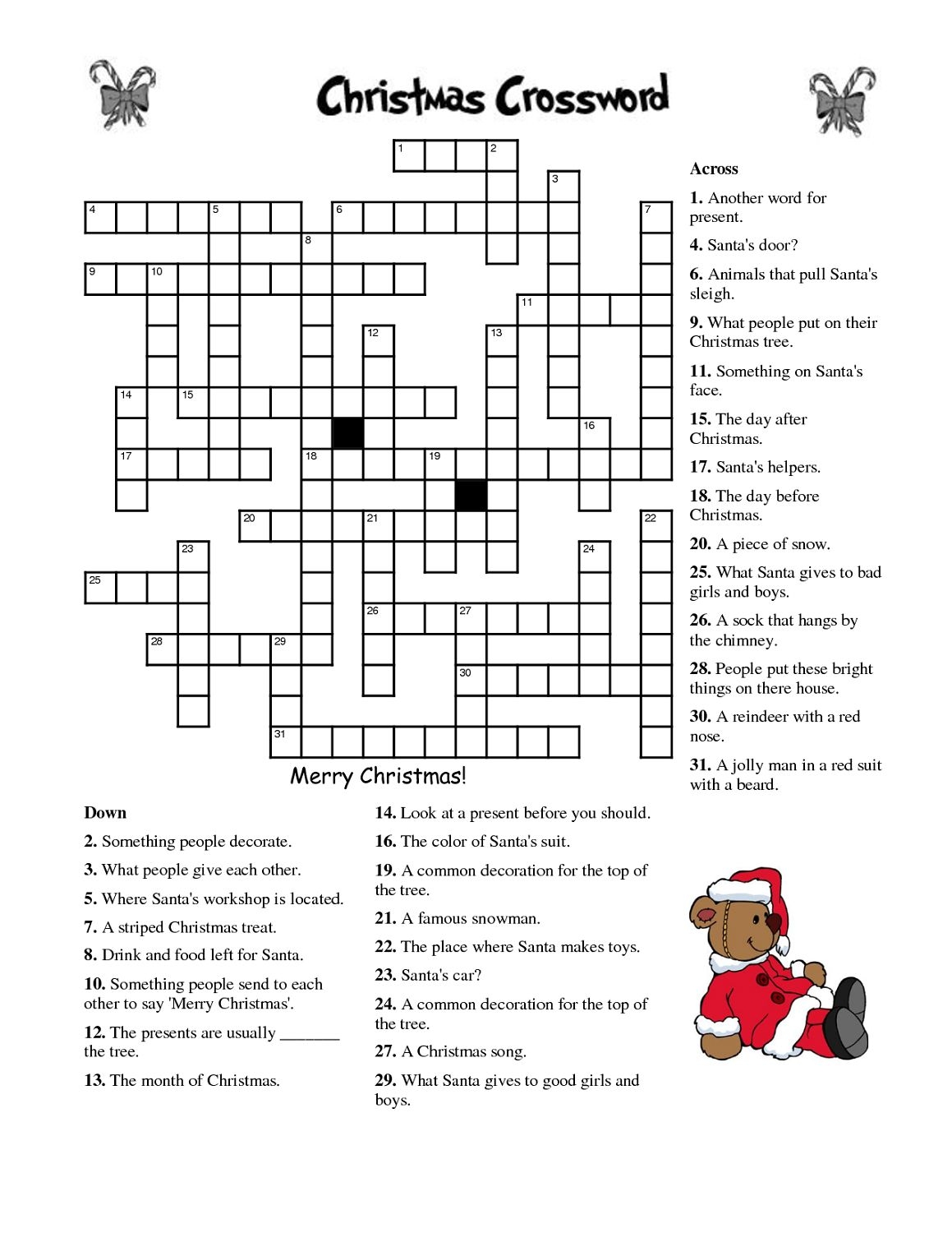 Printable Christmas Crossword Puzzle For Adults Christmas Crossword Puzzles Free Printable Crossword Puzzles Christmas Crossword