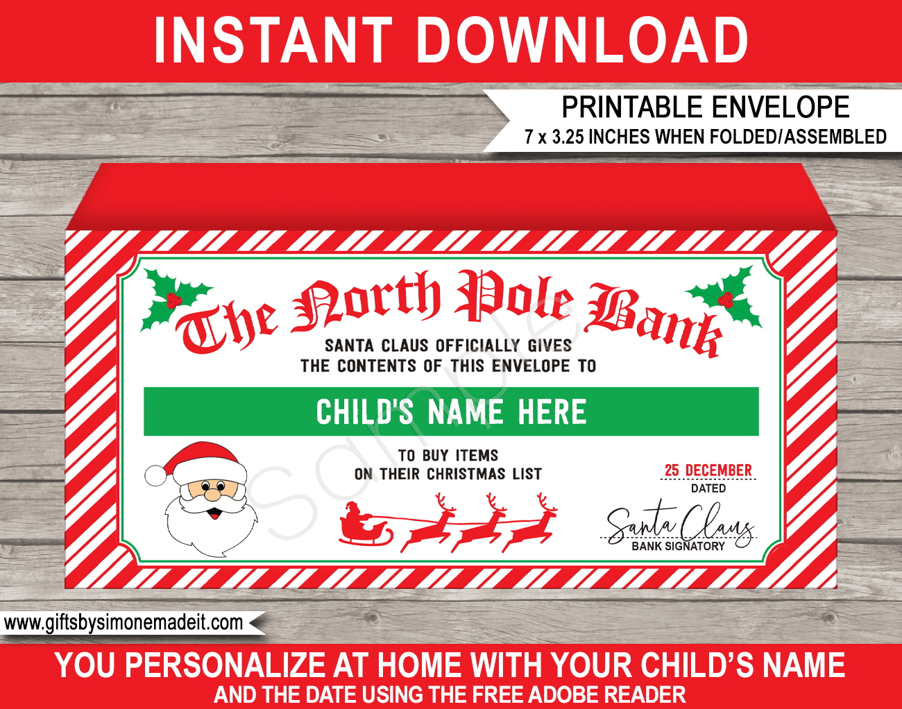 Printable Christmas Money Envelope Template From Santa Kids Cash Gift