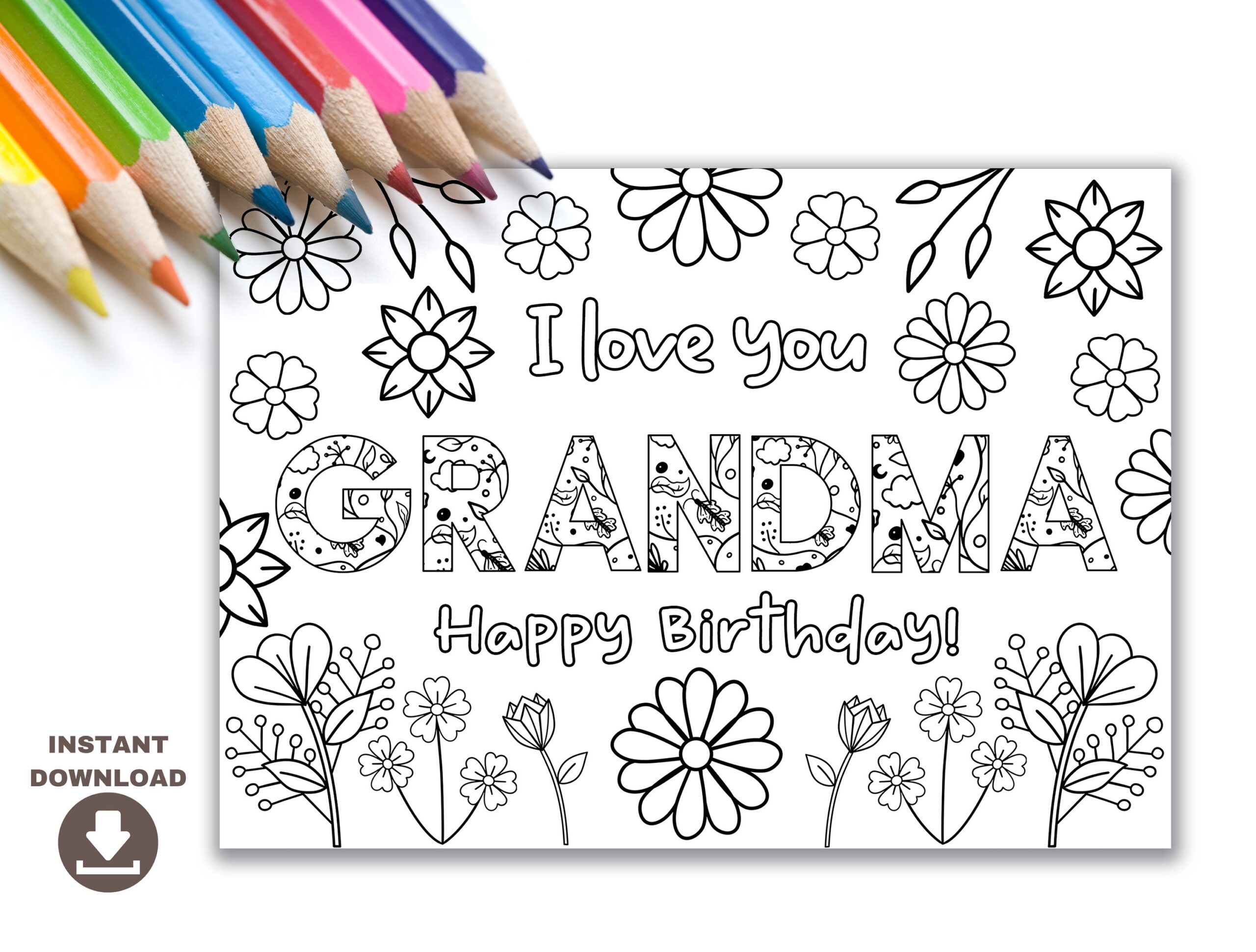 Printable Coloring Birthday Card For Grandma Grandmother Birthday Card DIY Gift Kids Craft For Grandma Birthday Instant Download Card Etsy