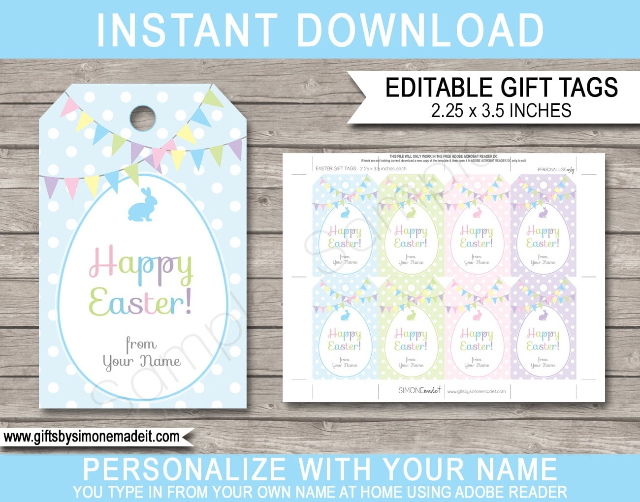 Printable Easter Tags Easter Gift Tags Easter Favor Tags INSTANT DOWNLOAD With EDITABLE Text Pdf Template You Personalize At Home Etsy