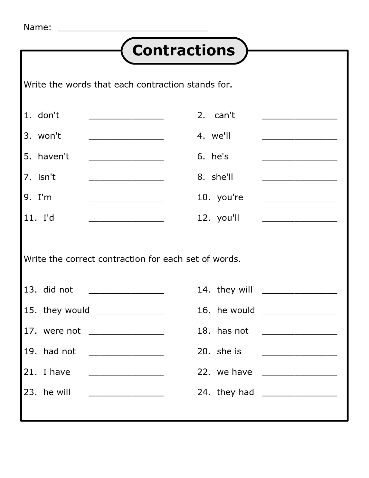 Printable English Worksheets 4th Grade Reading Worksheets Language Arts Worksheets Contraction Worksheet