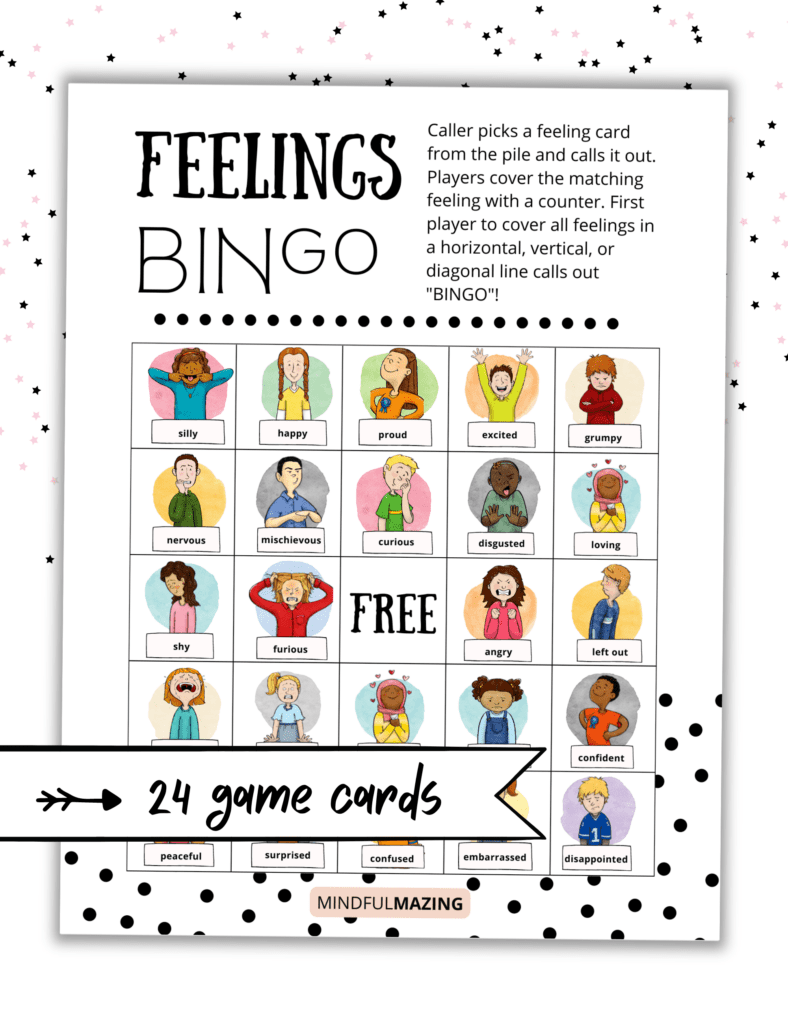 Printable Feelings Bingo Game 24 Cards Mindfulmazing