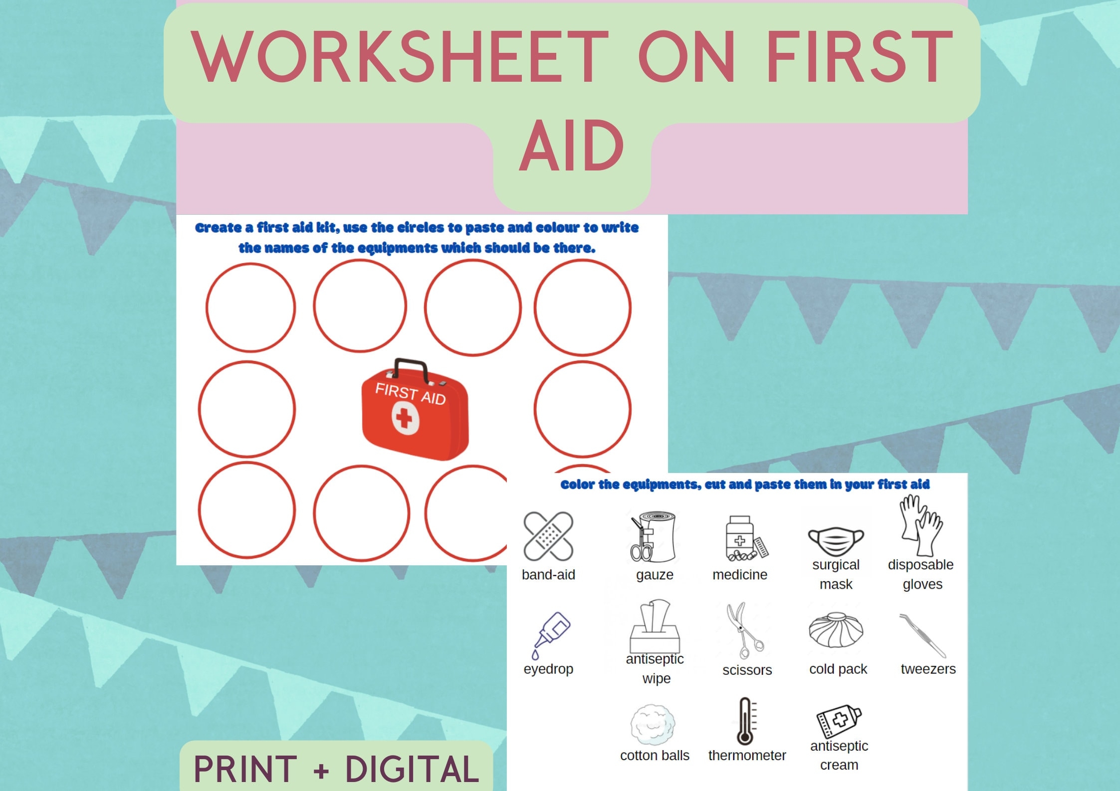 Printable First Aid Kit Worksheet Education Health Worksheet English For Primary Middle school Etsy