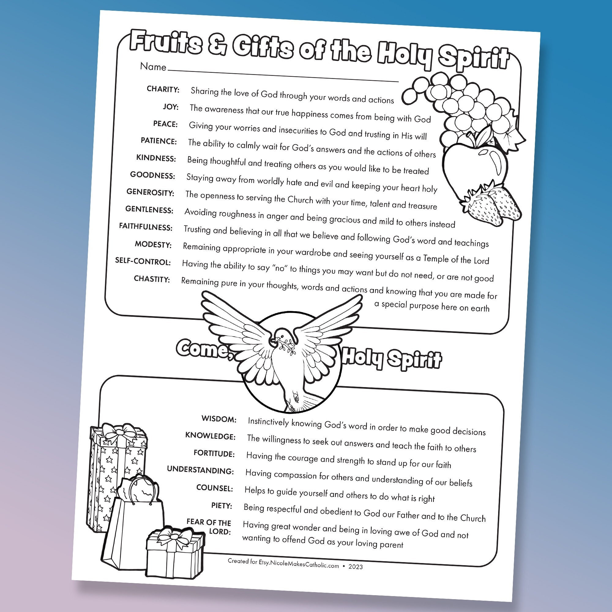 Printable Fruits And Gifts Of The Holy Spirit Overview One Sheet Etsy