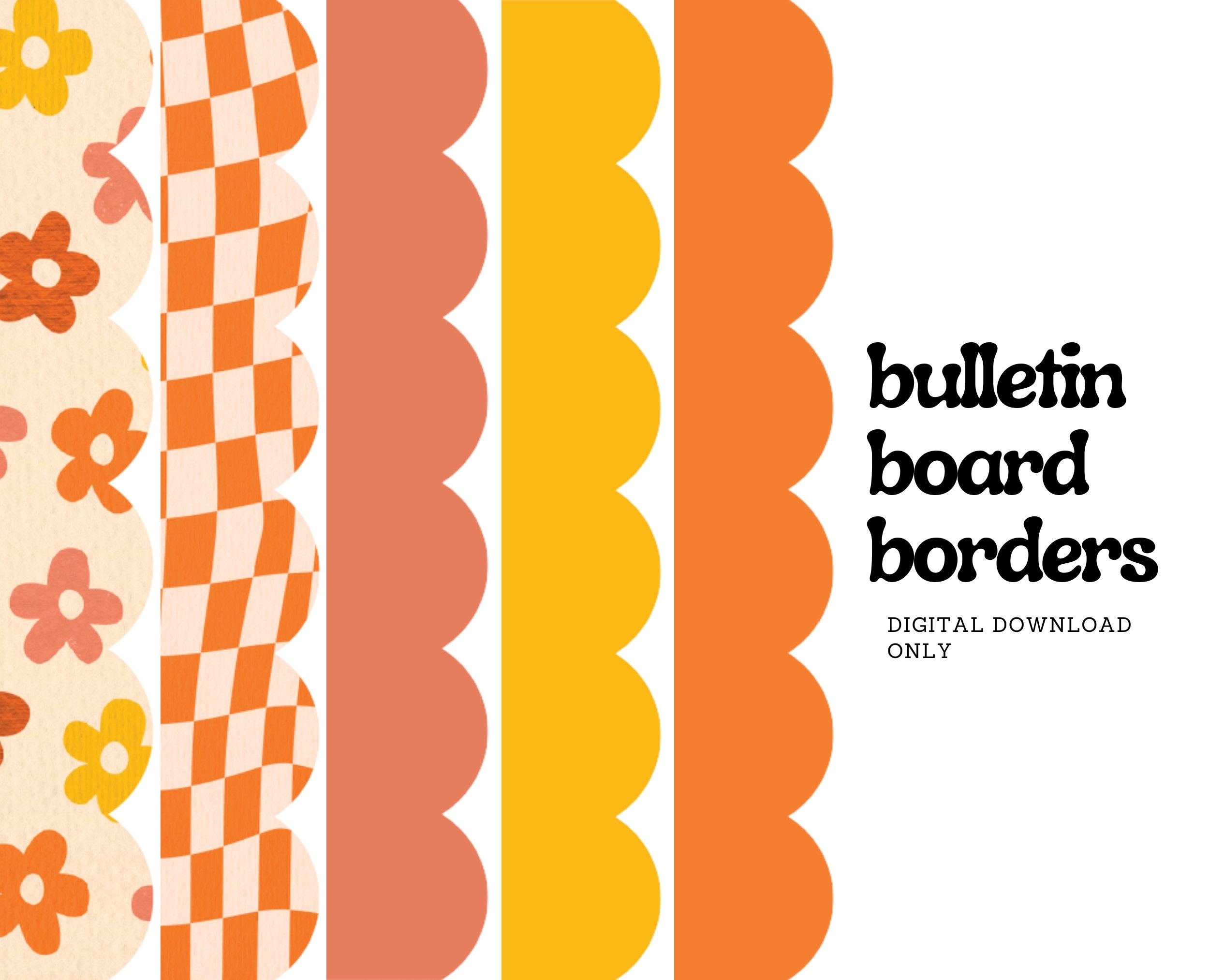 Printable Groovy Borders Bulletin Board 5 Designs Included Groovy Bulletin Board Back To School Borders Etsy