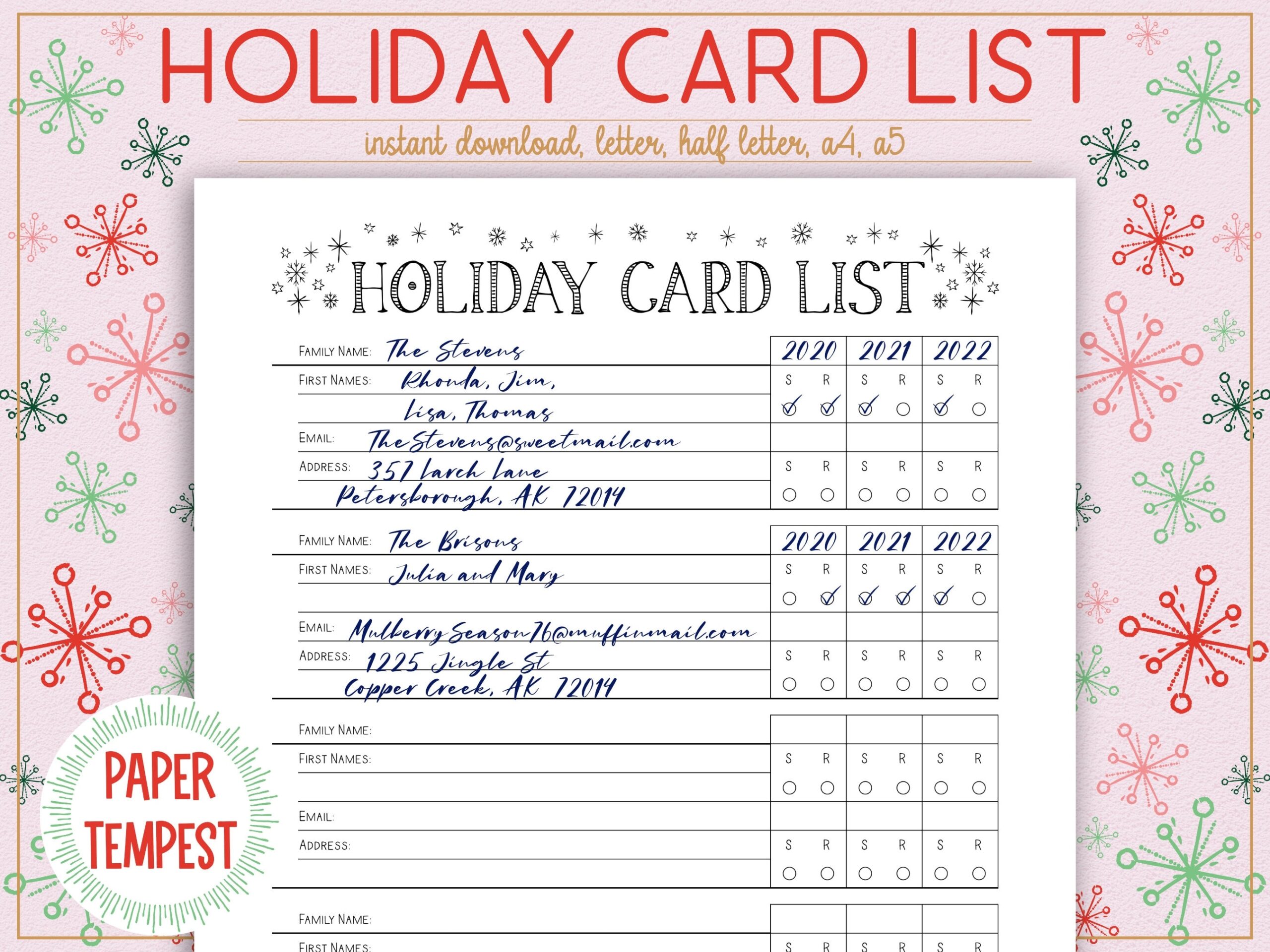 Printable Holiday Card List Christmas Card List Planner Printable Cards Sent And Received Tracker Printable Christmas Card Planner Etsy