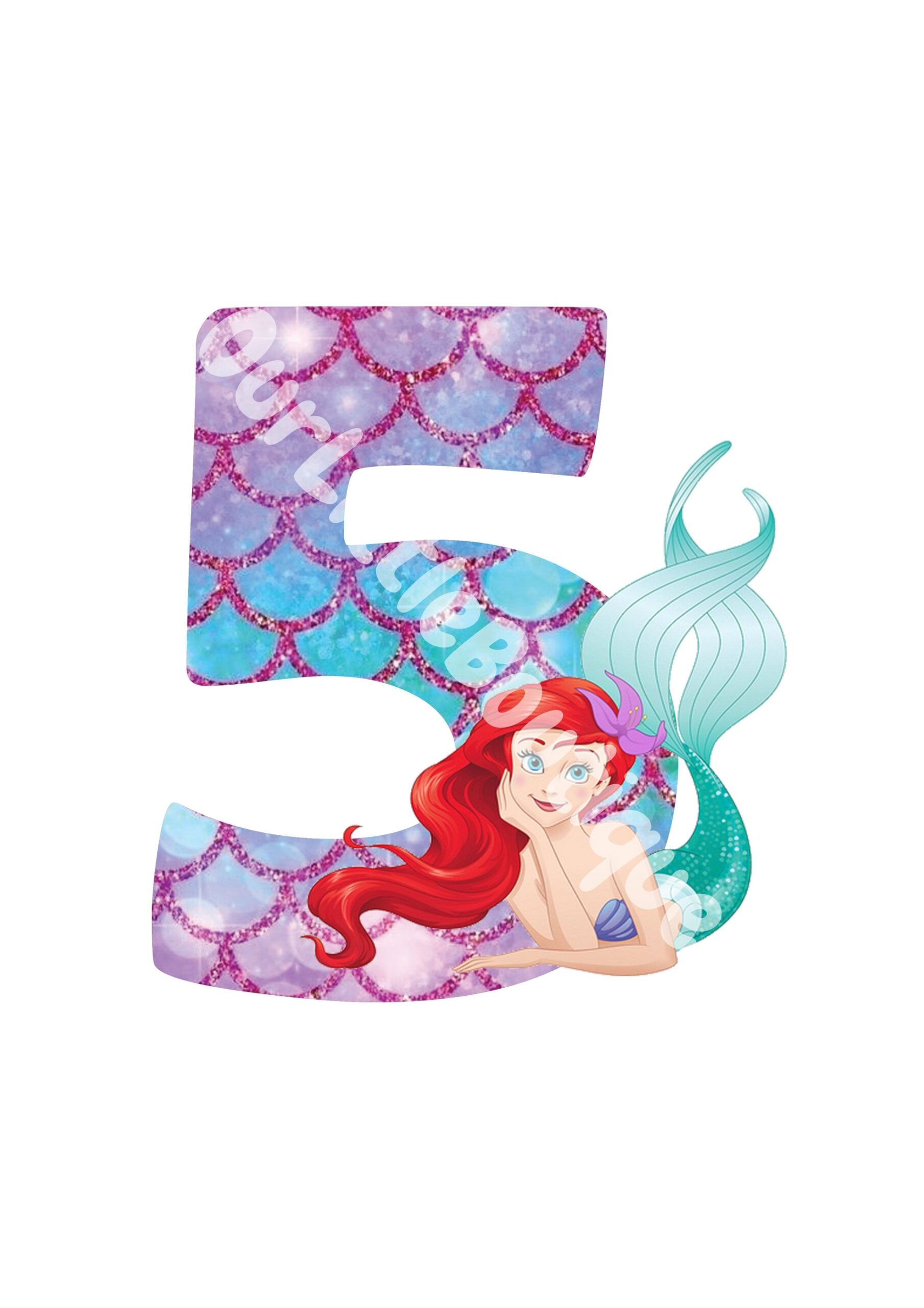 Printable Little Mermaid 5th Birthday Cake Topper Digital Download Ready To Print And Handcut Instant Download Little Mermaid Theme Etsy