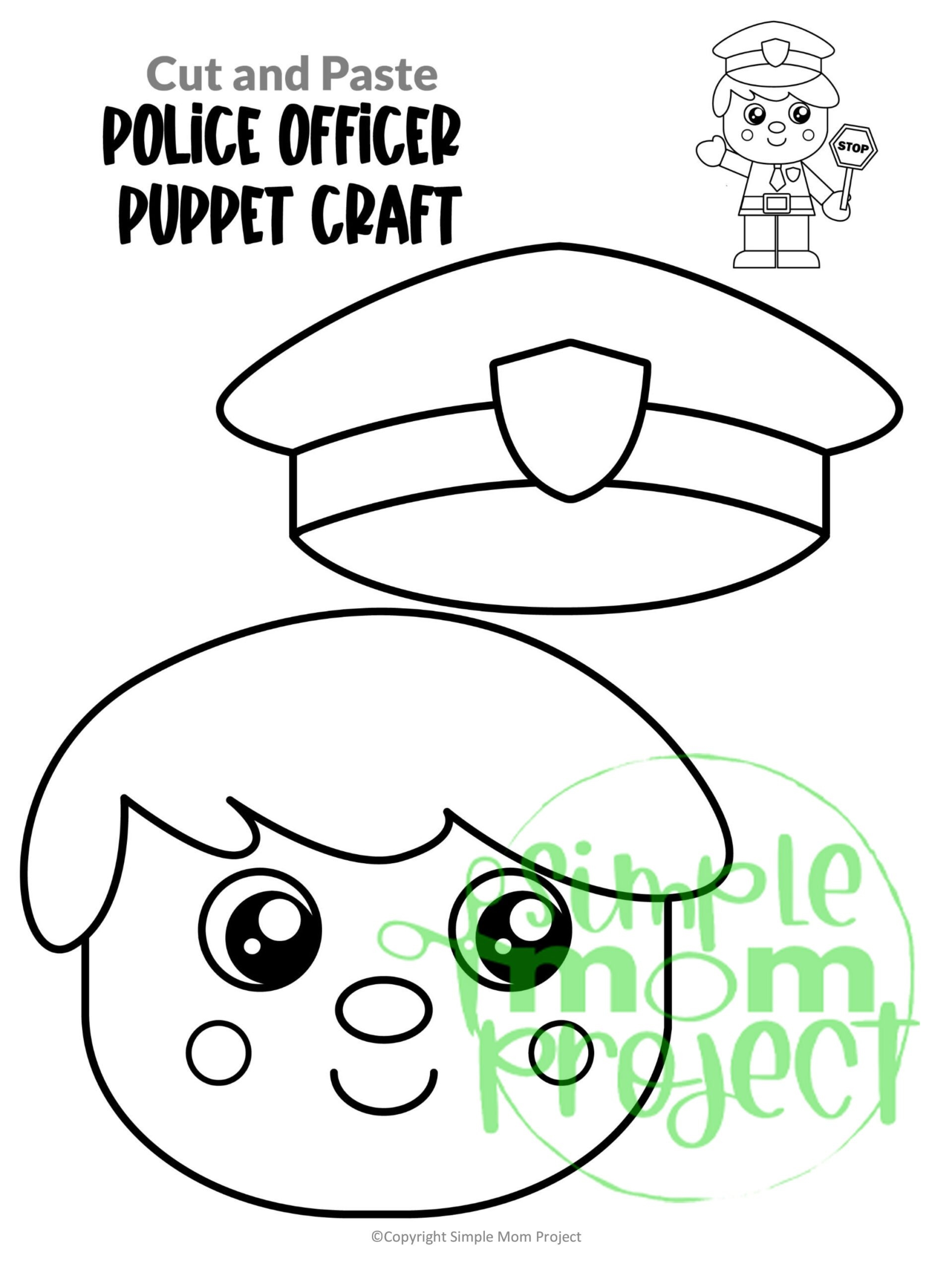 Printable Police Officer Paper Bag Puppet Template Simple Mom Project