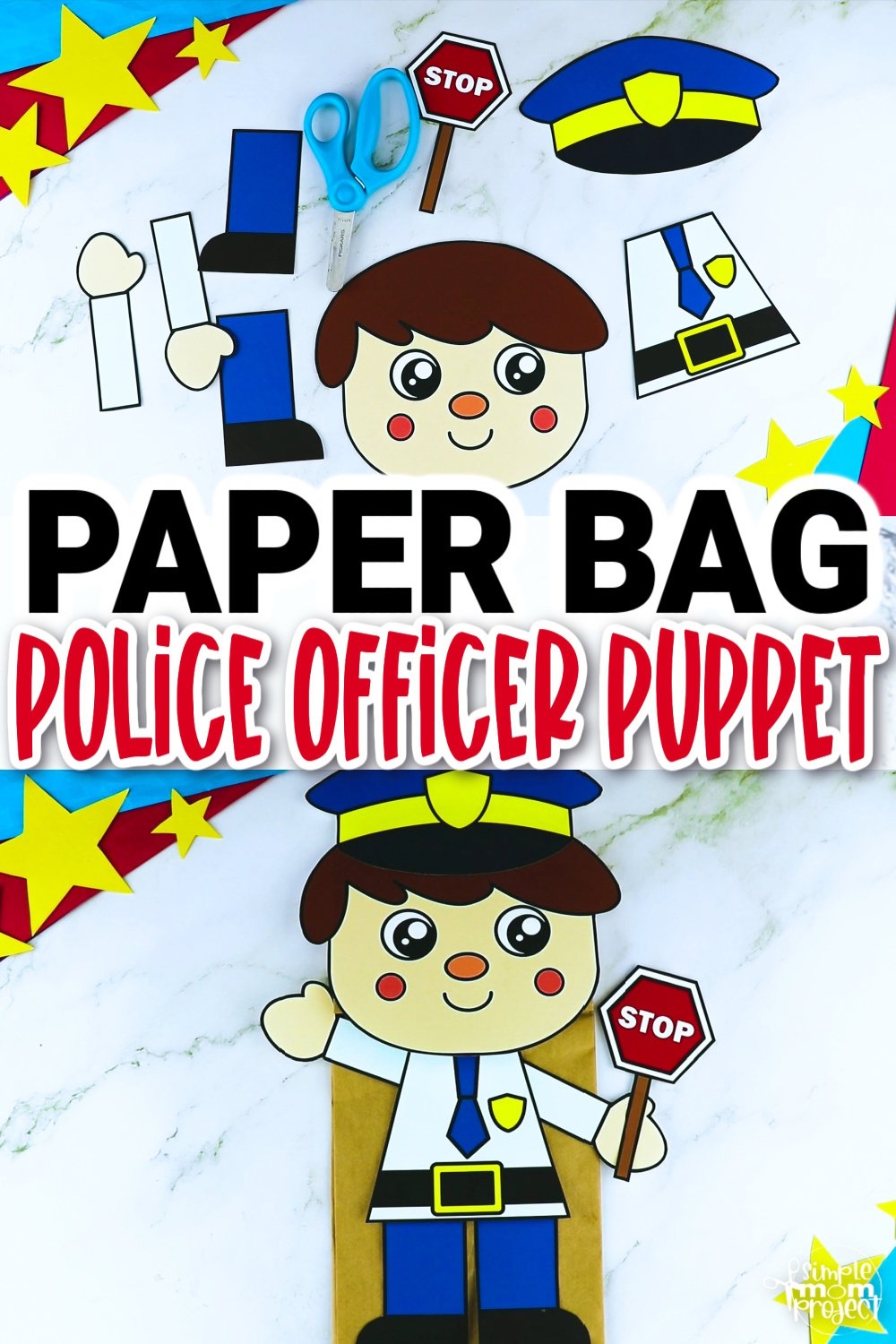 Printable Police Officer Paper Bag Puppet Template Simple Mom Project