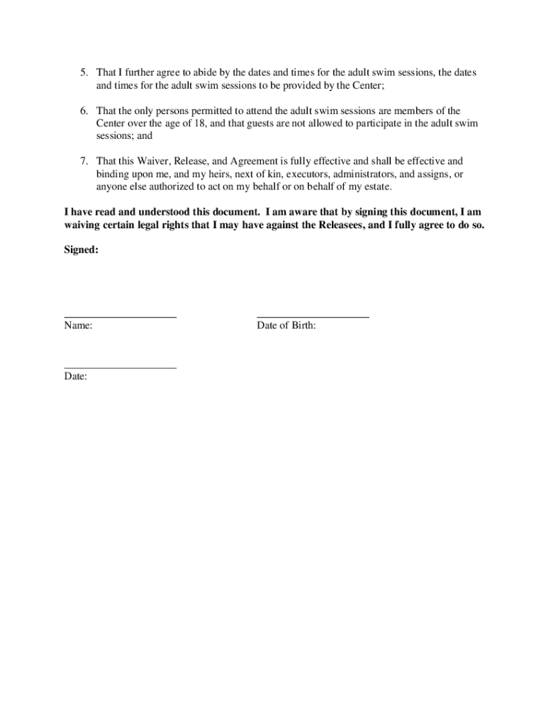 Printable Pool Waiver Form Fill Online Printable Fillable Blank PdfFiller