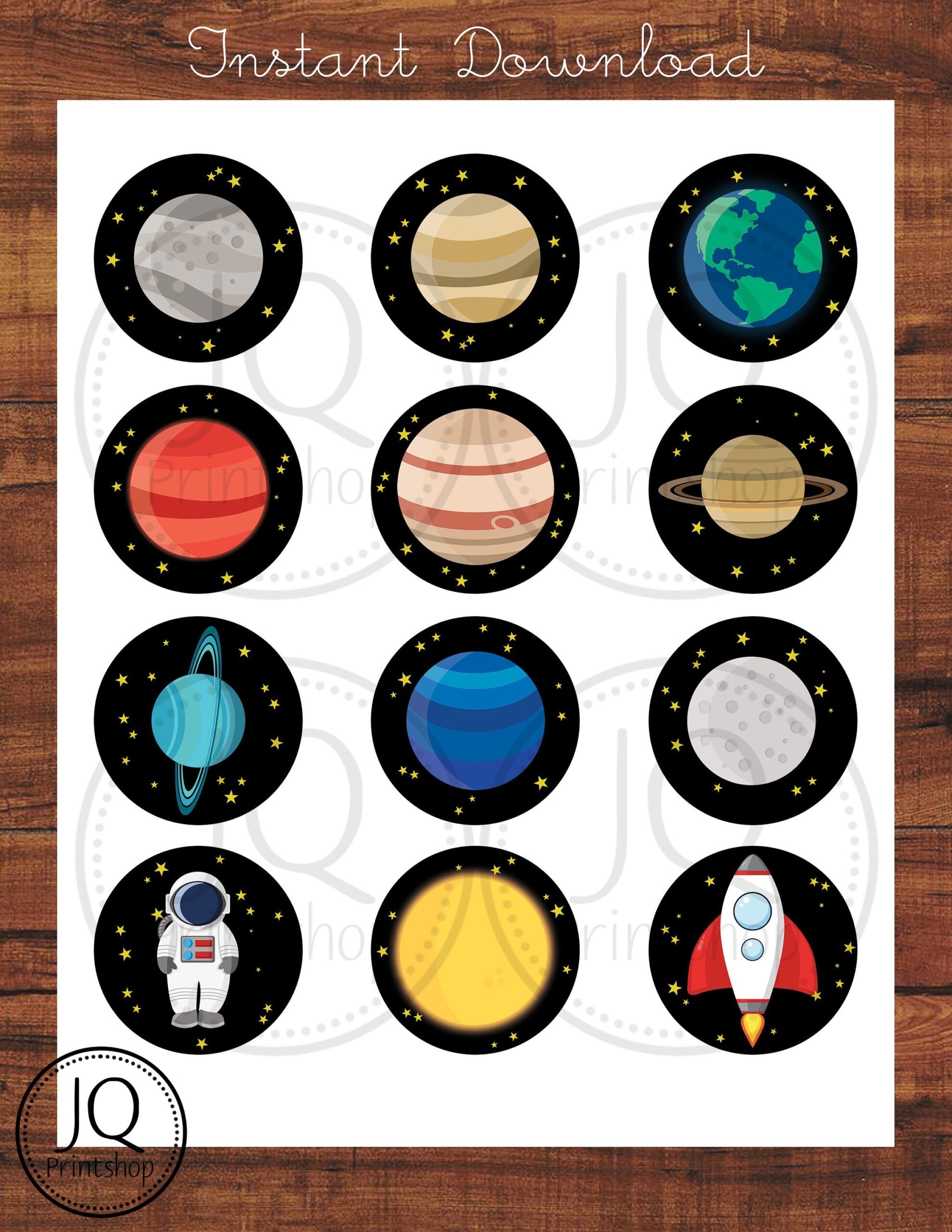 Printable Space Theme Cupcake Toppers Planets Favor Tags Solar System Party Printables Space Theme Party Space Birthday Party Astronaut Etsy