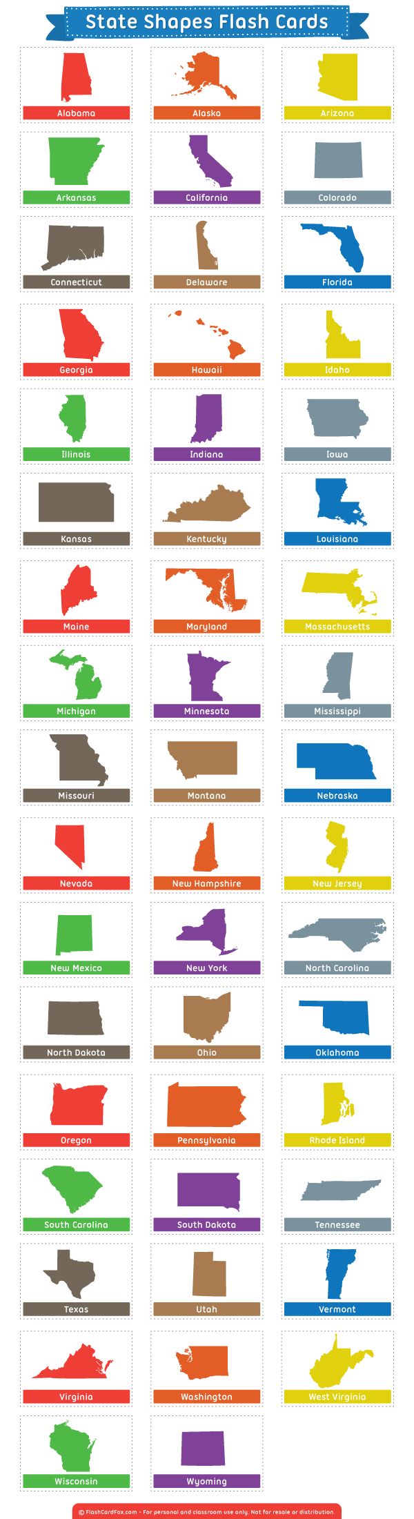 Printable State Shapes Flash Cards