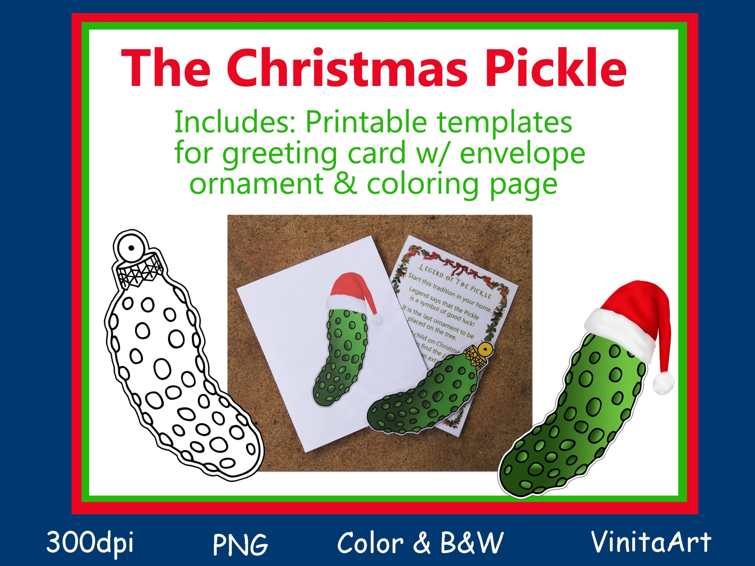 PRINTABLE The Christmas Pickle Legend Coloring Page Ornament And Greeting Card W Envelope Etsy