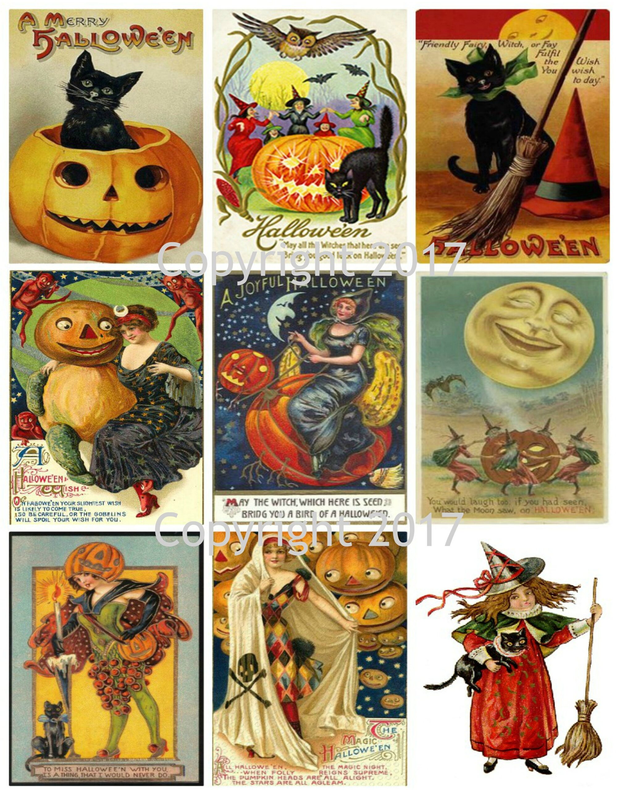Printable Vintage Halloween Cards Collage Sheet 101 Instant Digital Download Halloween Scrapbooking ATC Cards Altered Art JPG And PDF Etsy