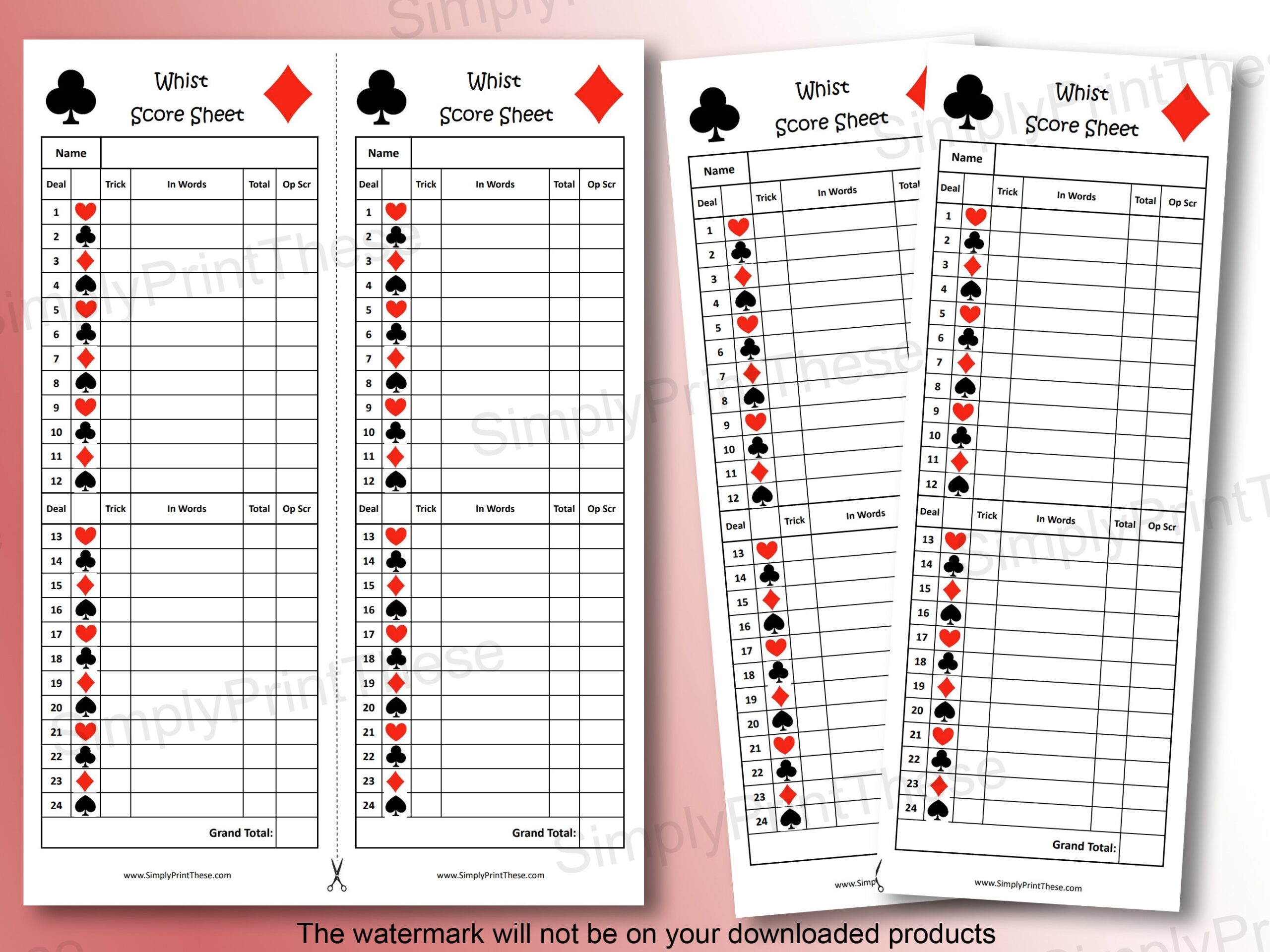Printable Whist Score Sheets To Record Your Whist Card Games Whist Score Card Learn To Play Whist Instant Download Etsy