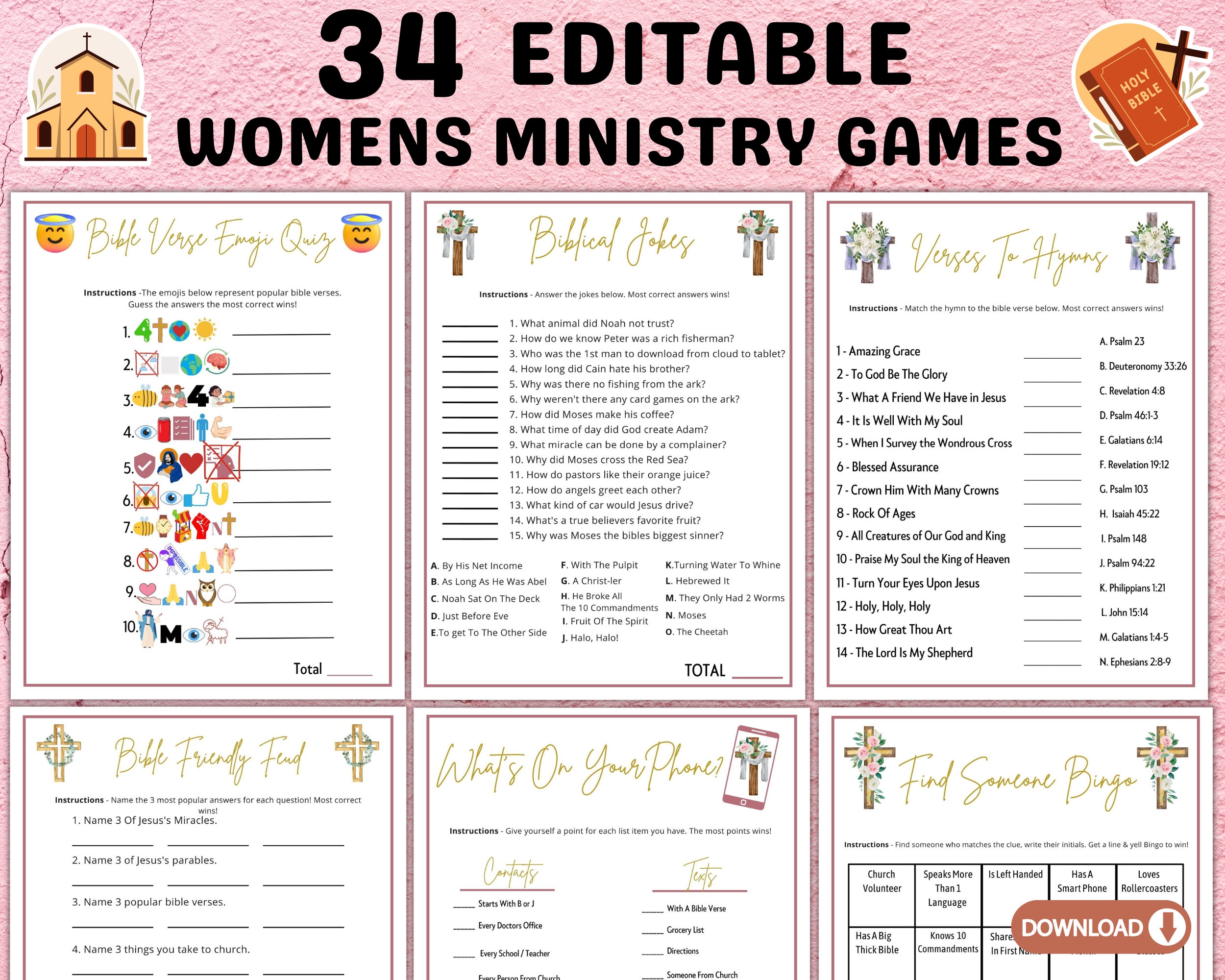 Printable Womens Ministry Games Bible Study Group Retreat Activities Christian Games For Adults Ladies Editable Fellowship Bundle Etsy