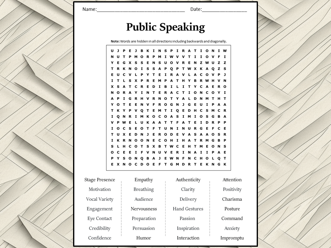 Public Speaking Word Search Puzzle Worksheet Activity Teaching Resources