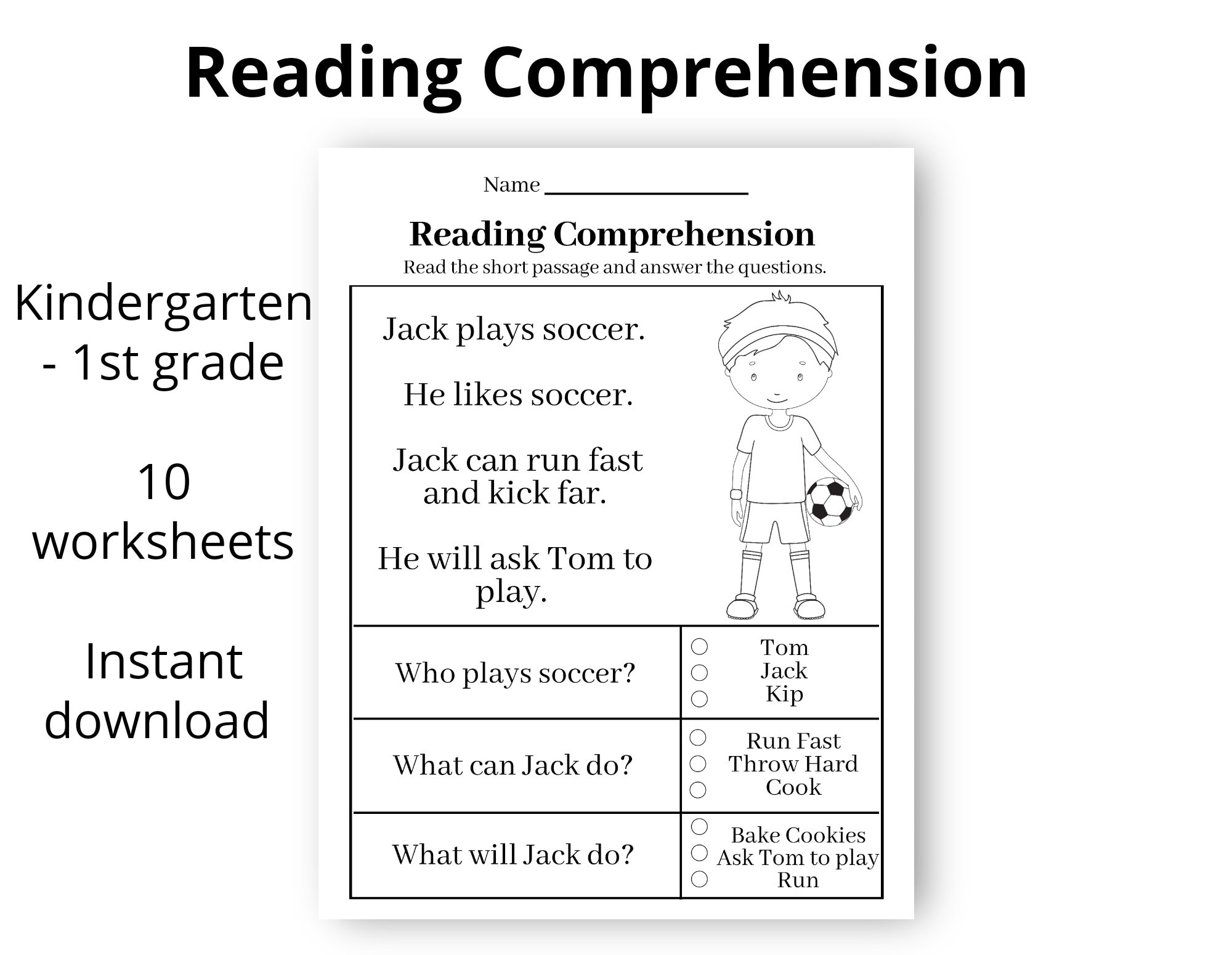 Reading Comprehension Printable Worksheet First Grade Kindergarten Instant Download Homeschool Teacher Kids Distance Etsy