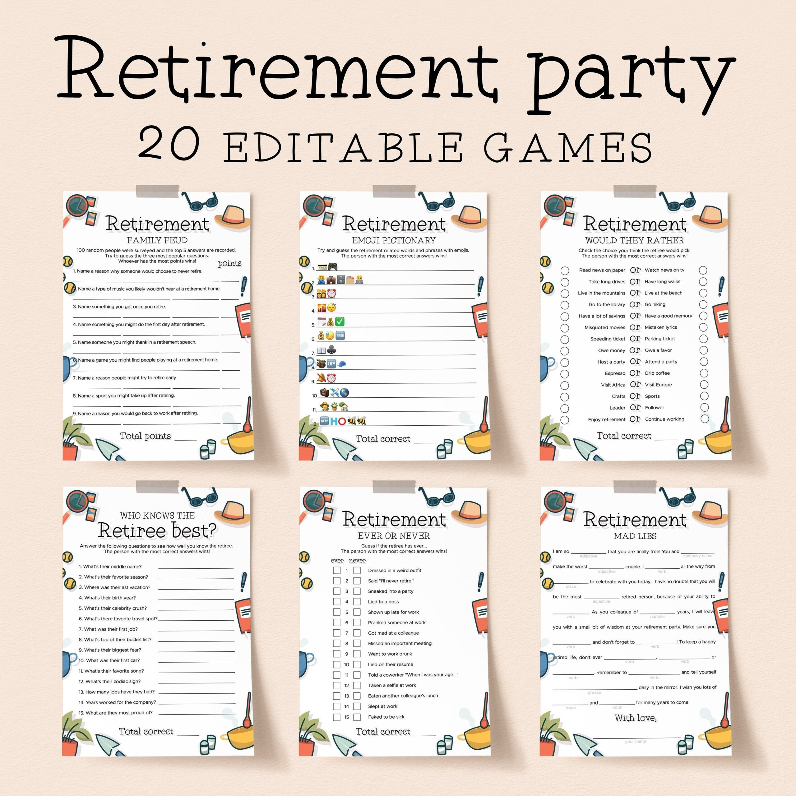 Retirement Games For Him And Her Printable Activities For The Retiree Fun Office Party Ideas For Groups Co worker Advice And Wishes PDF NH1 Etsy Printable Activities How To Memorize Things 