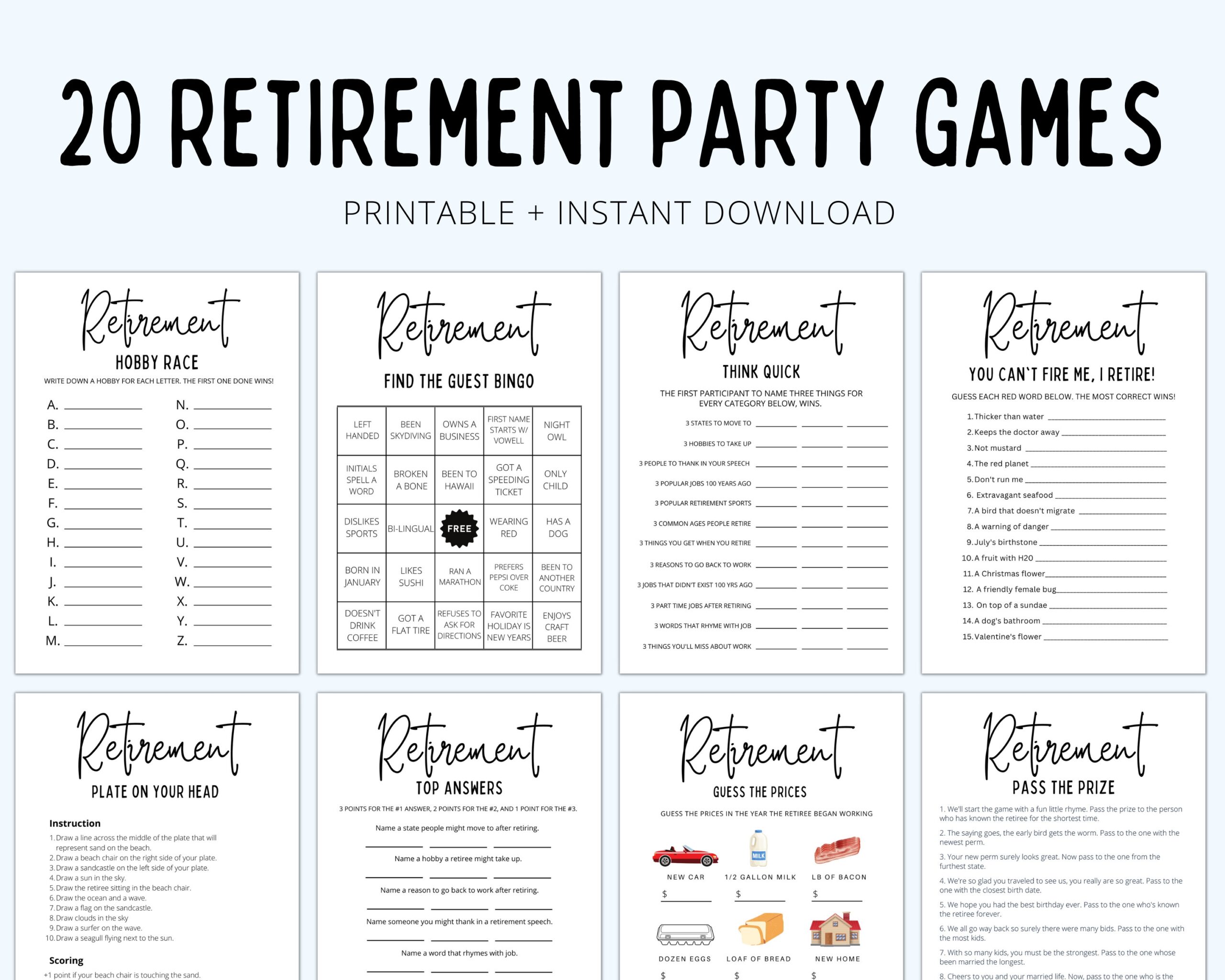 Retirement Party Games Retirement Games Retirement Games Printable Retirement Games Him Her Surprise Retirement Party Fun Games Etsy