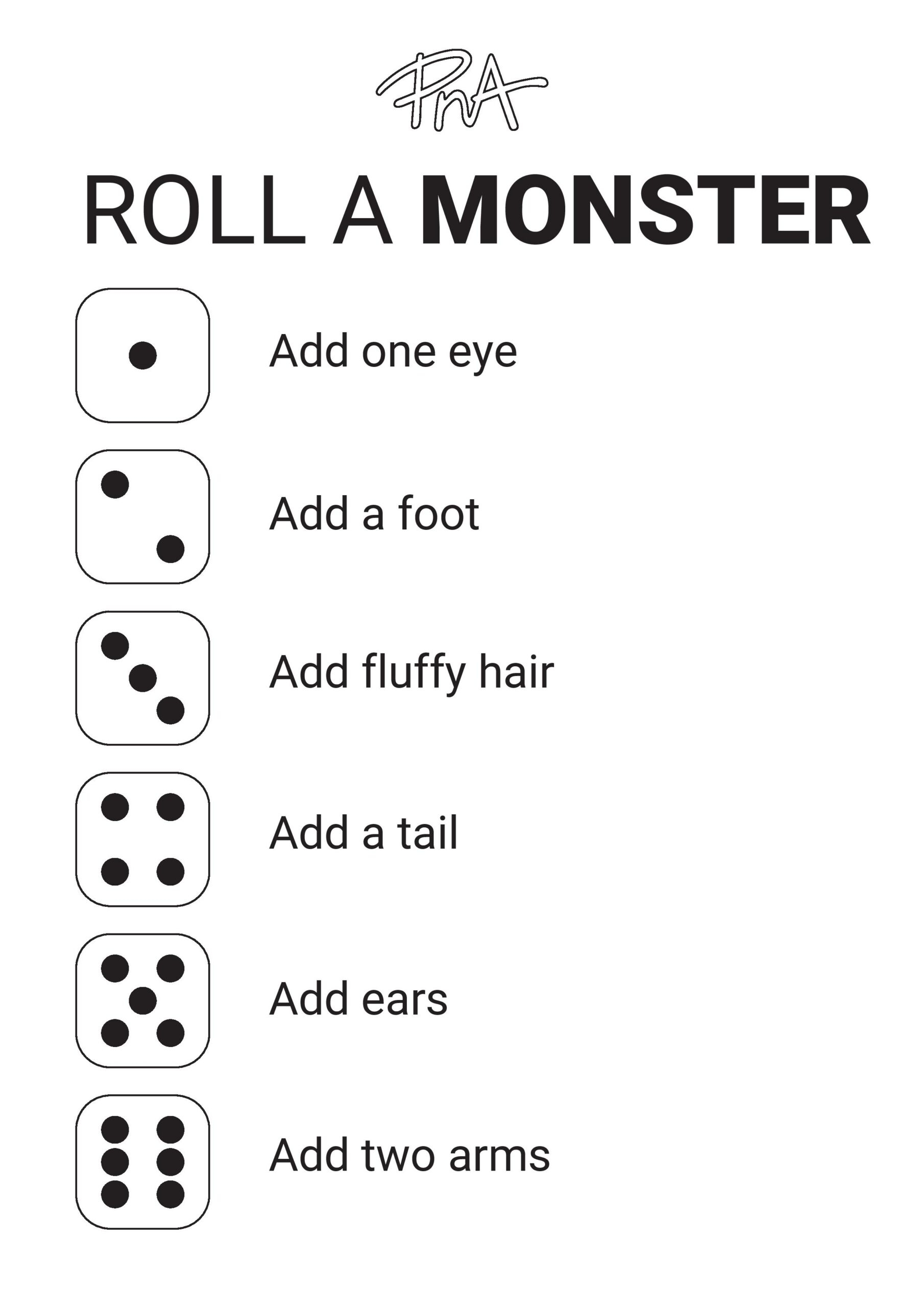 Roll A Monster FREE Template PNA Colour Your World