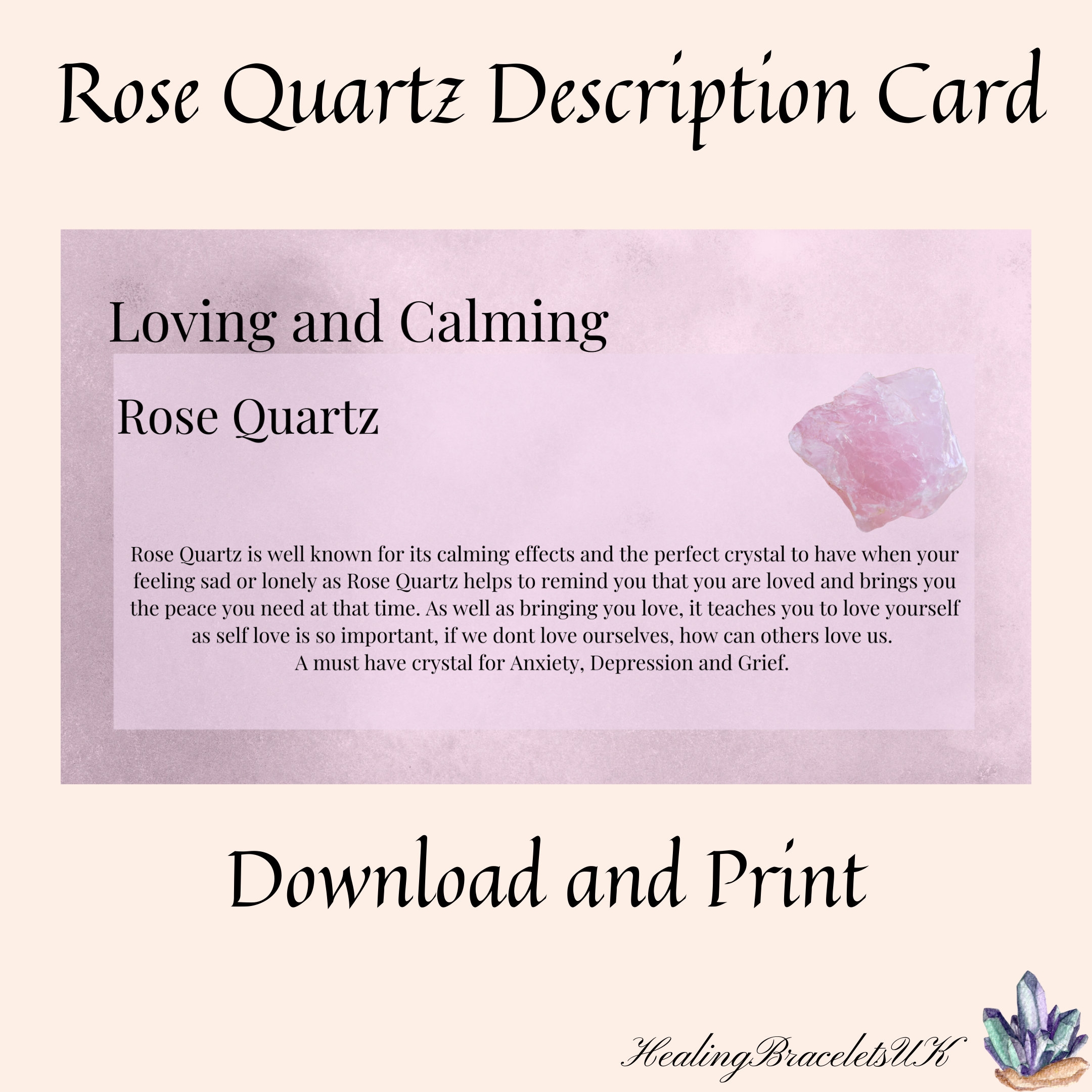 Rose Quartz Digital Description Card Etsy