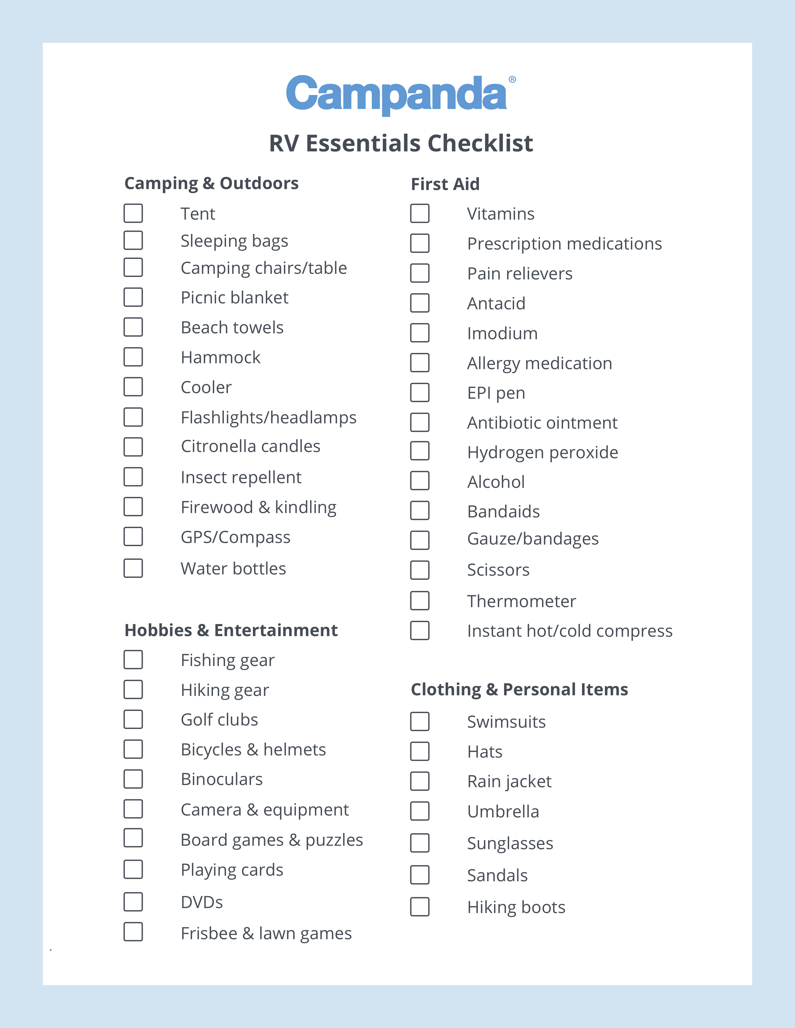 Free Printable Rv Inspection Checklist