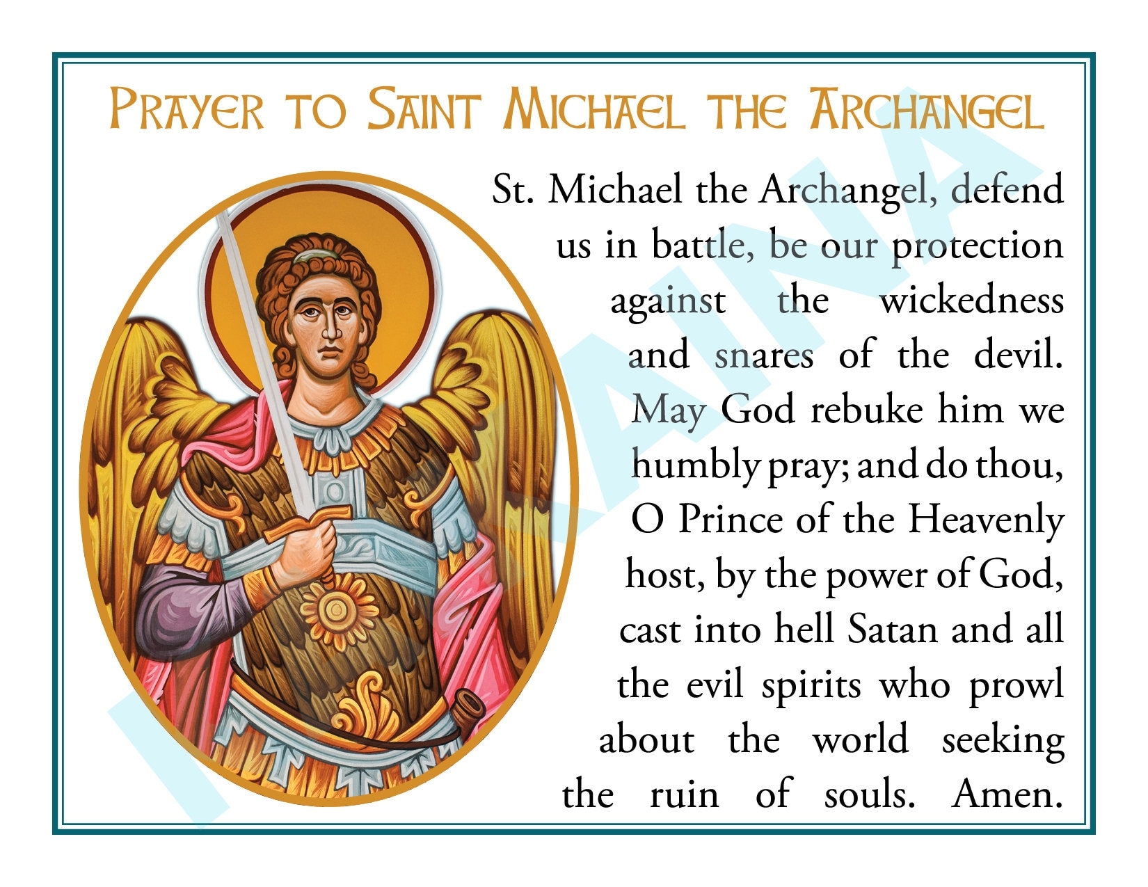 Saint Michael The Archangel Downloadable And Printable Prayer Card 4 up A Page Catholic Prayer Card Etsy