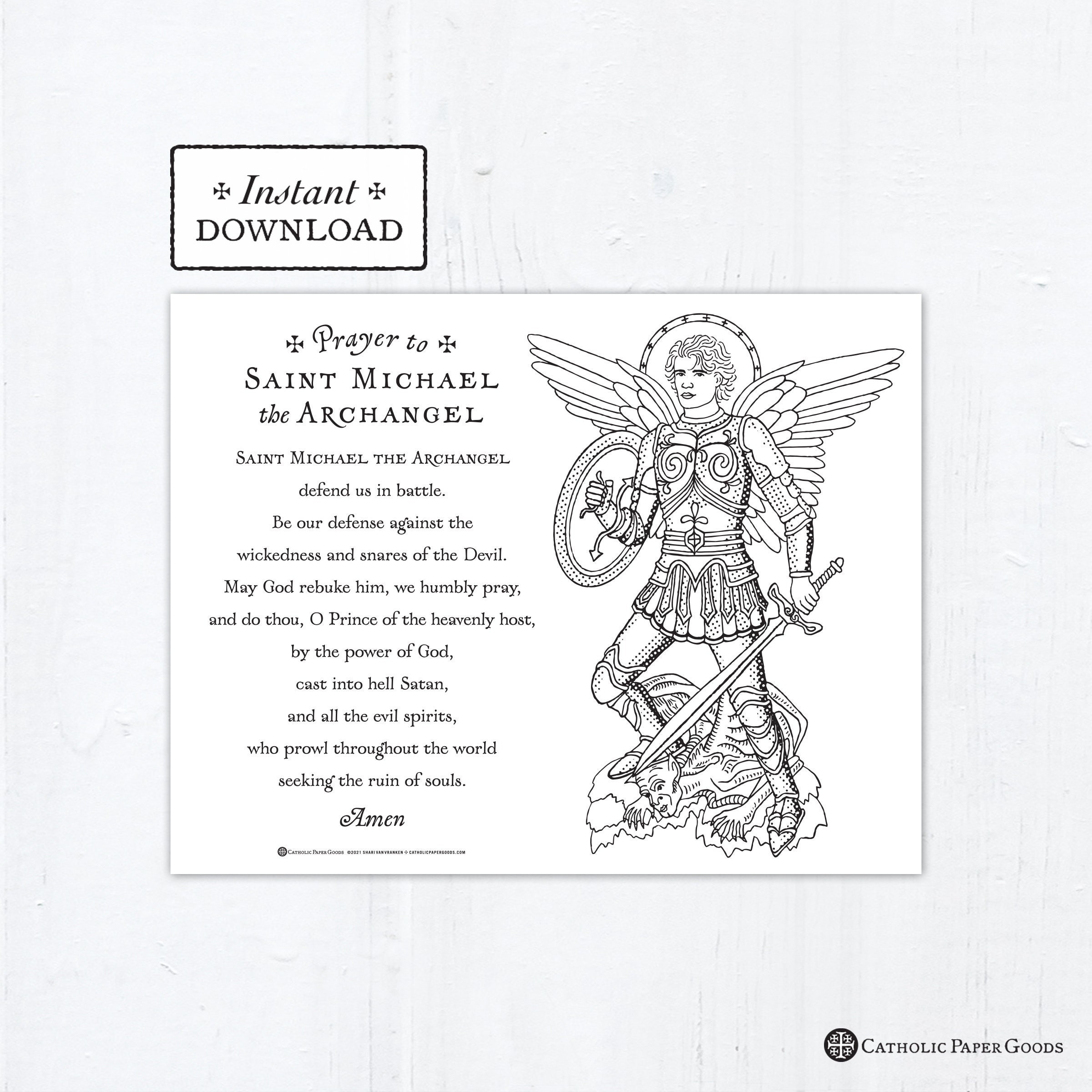 Saint Michael The Archangel Prayer Coloring Page Printable Coloring Page Digital Coloring Page PDF Catholic Coloring Page